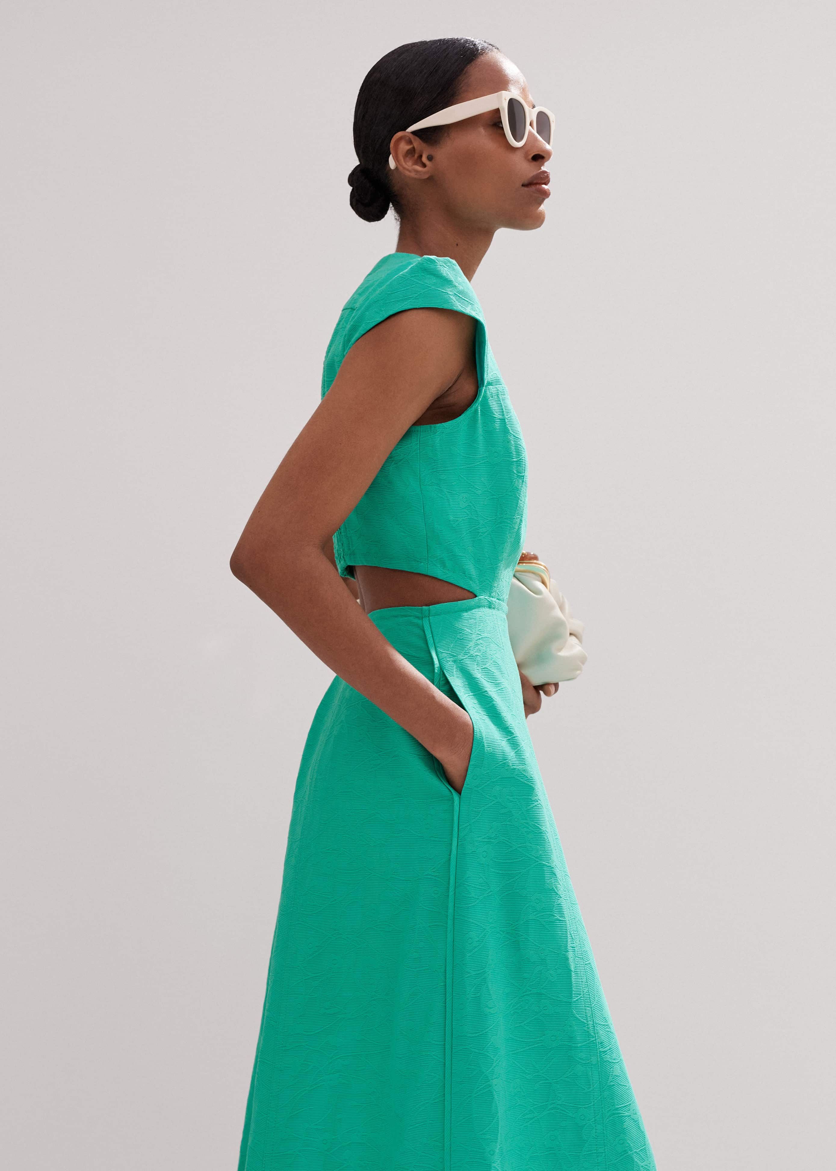 Women's Green Cotton Pop Floral Jacquard Maxi Dress | ME+EM