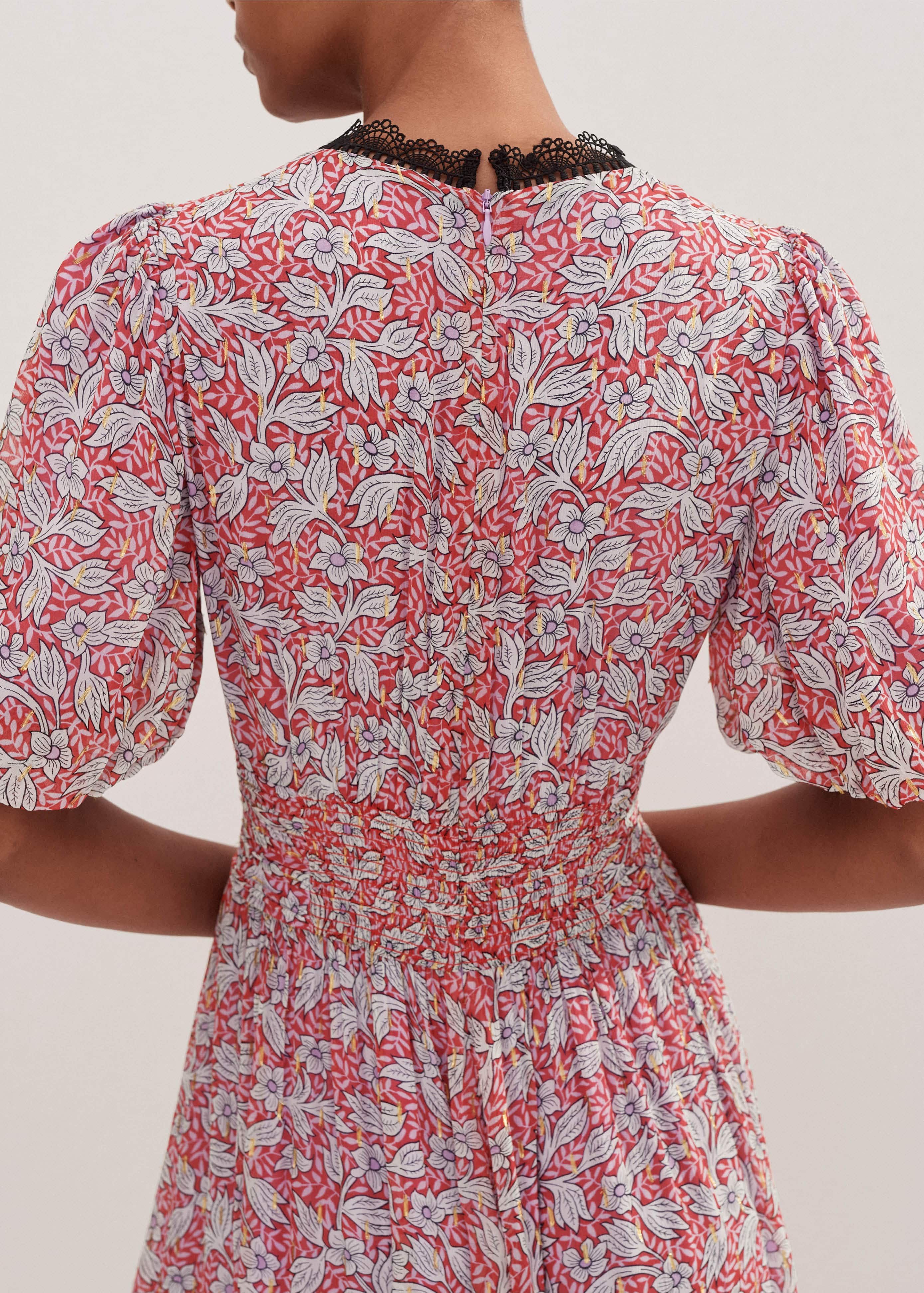 Women's Red Evening Primrose Print Lace Maxi Dress ME+EM