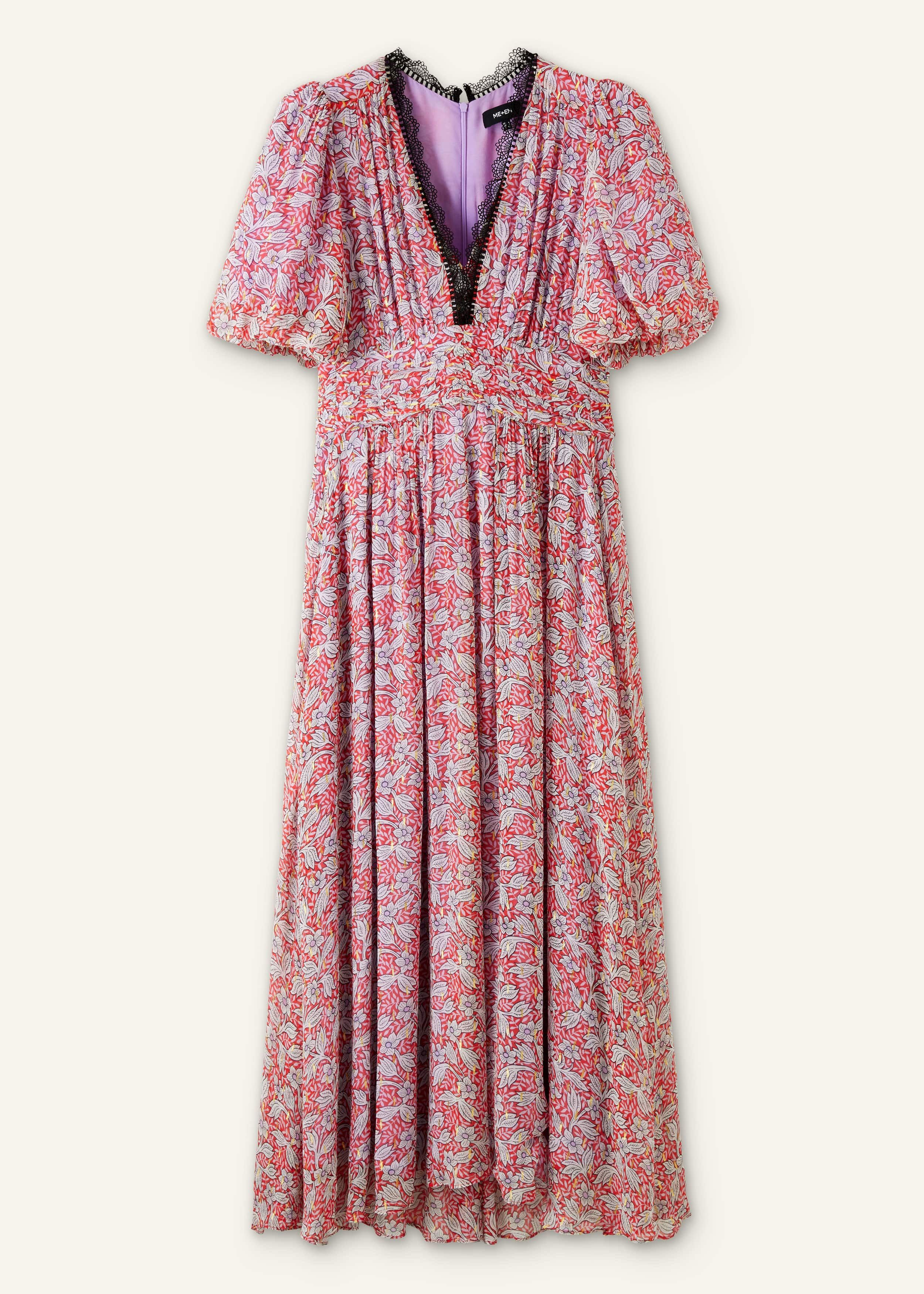 Women's Red Evening Primrose Print Lace Maxi Dress | ME+EM