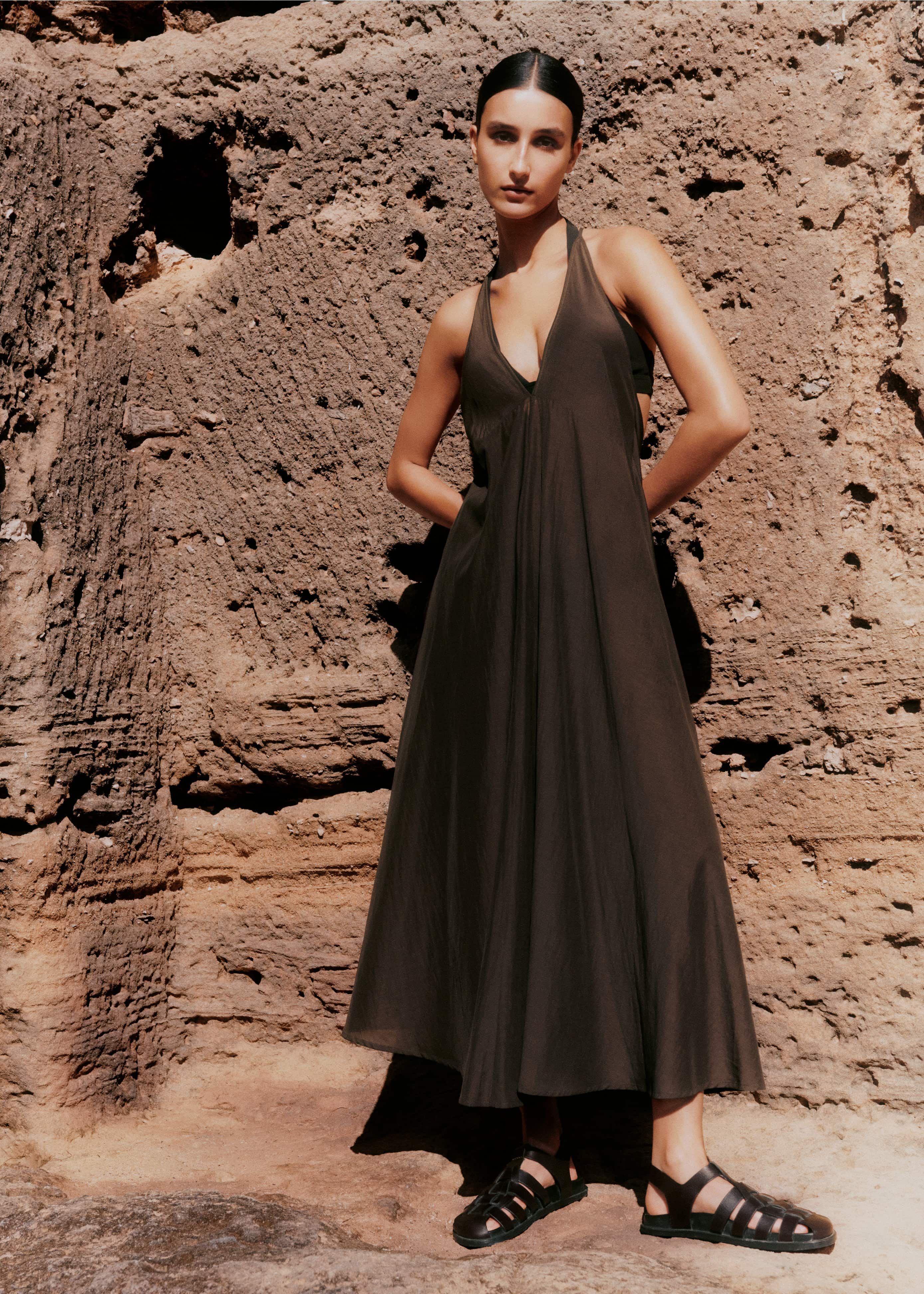 sheer halterneck maxi slip dress Me+Em Sheer Halterneck Maxi Slip Dress In Deep Pomegranate Red - 30% Off