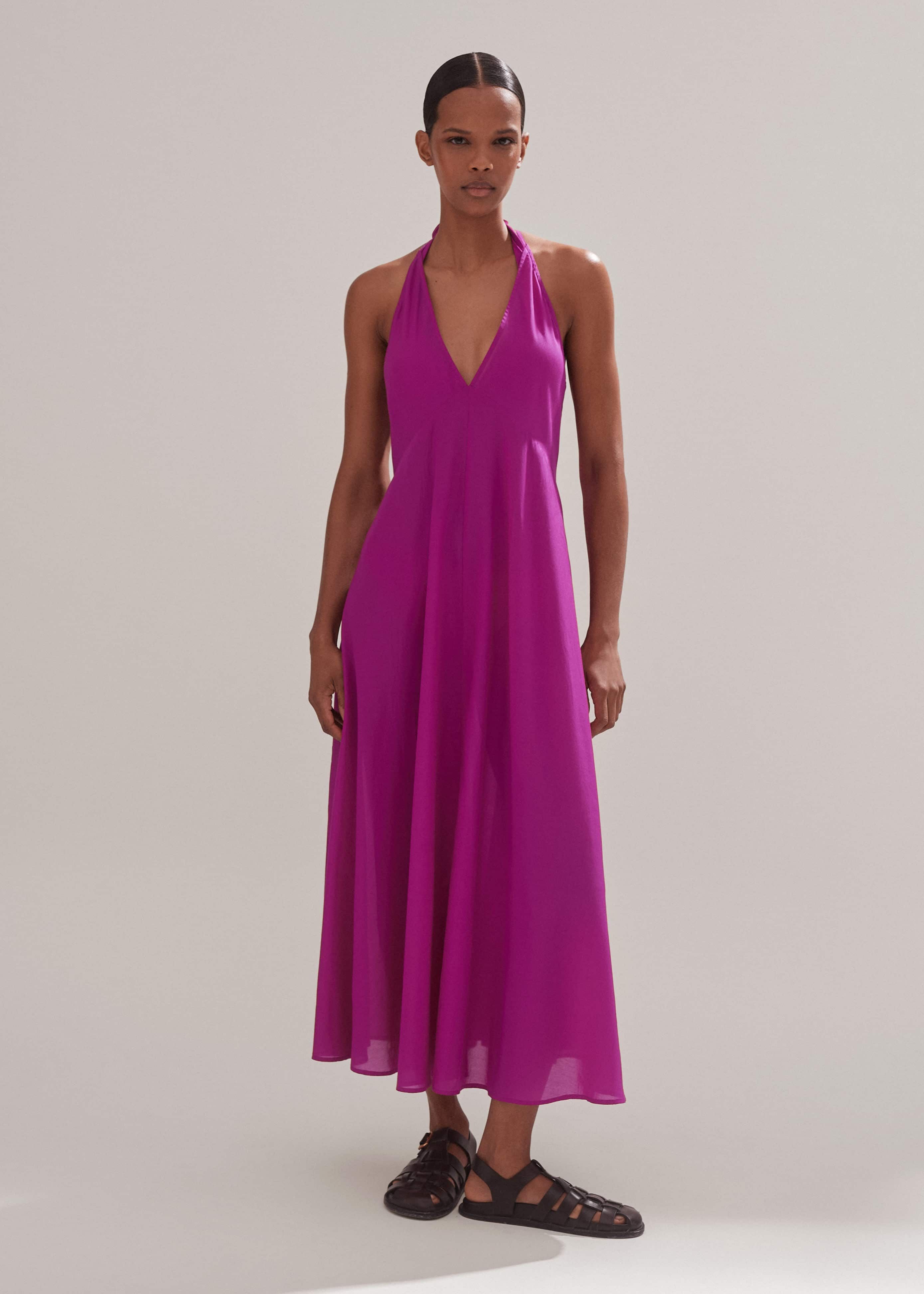 Women's Purple Sheer Halterneck Maxi Slip Dress | ME+EM