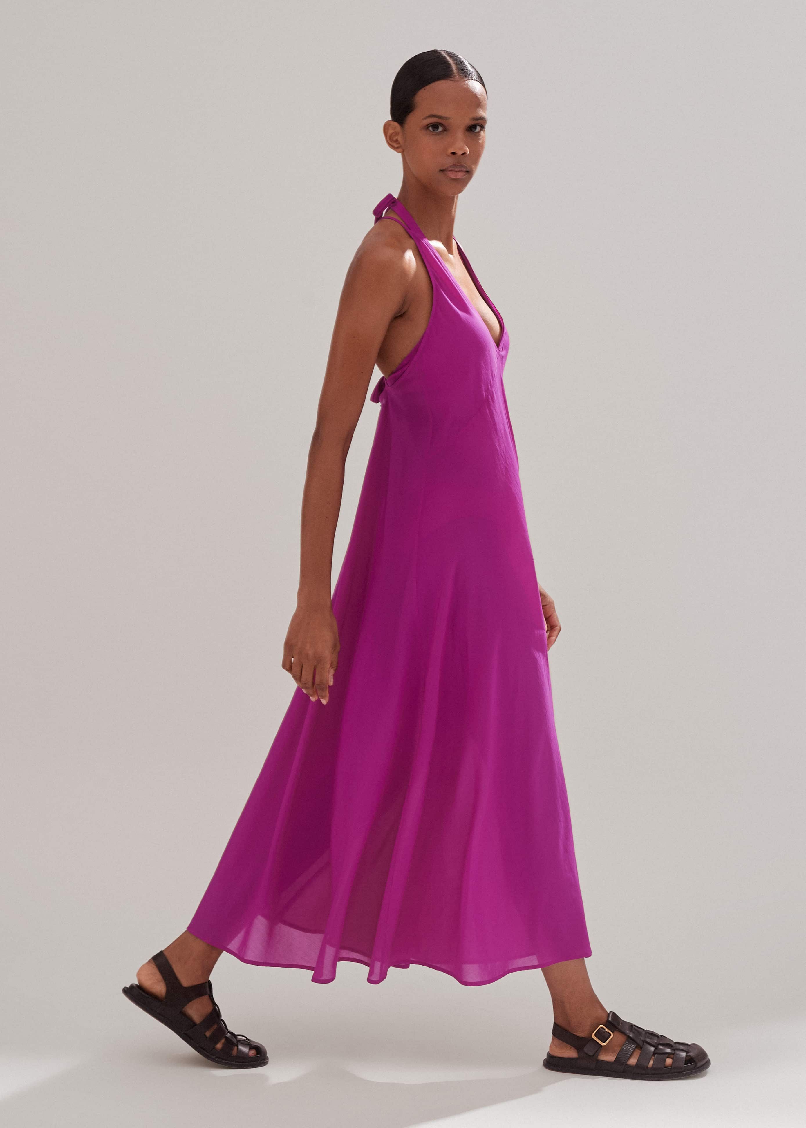 sheer halterneck maxi slip dress Women's Purple Sheer Halterneck Maxi Slip Dress