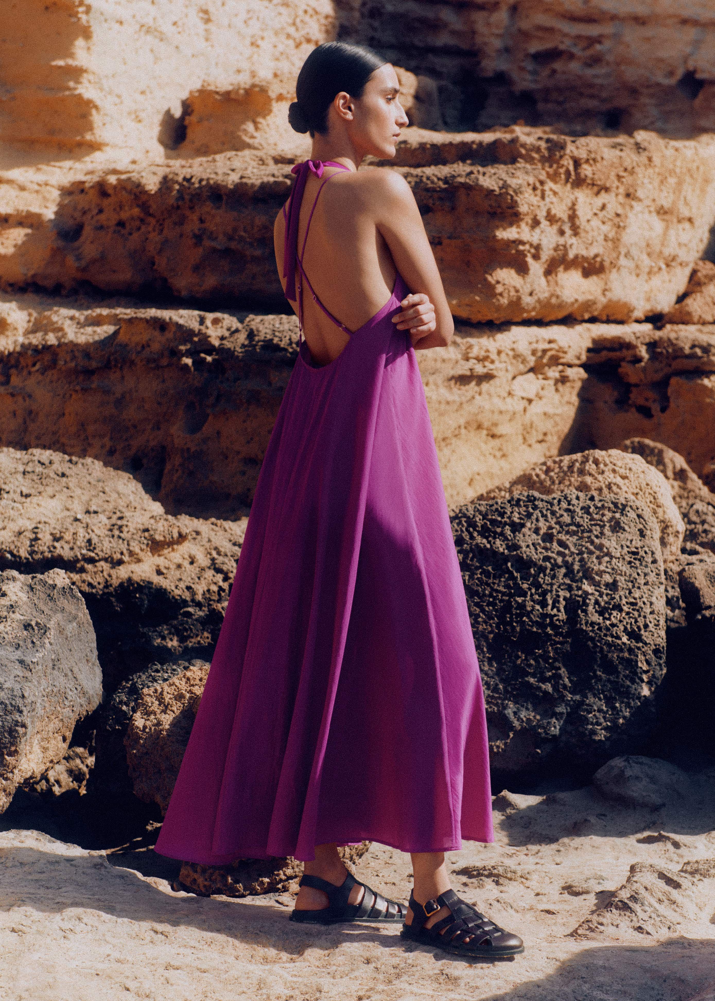 sheer halterneck maxi slip dress Women's Purple Sheer Halterneck Maxi Slip Dress