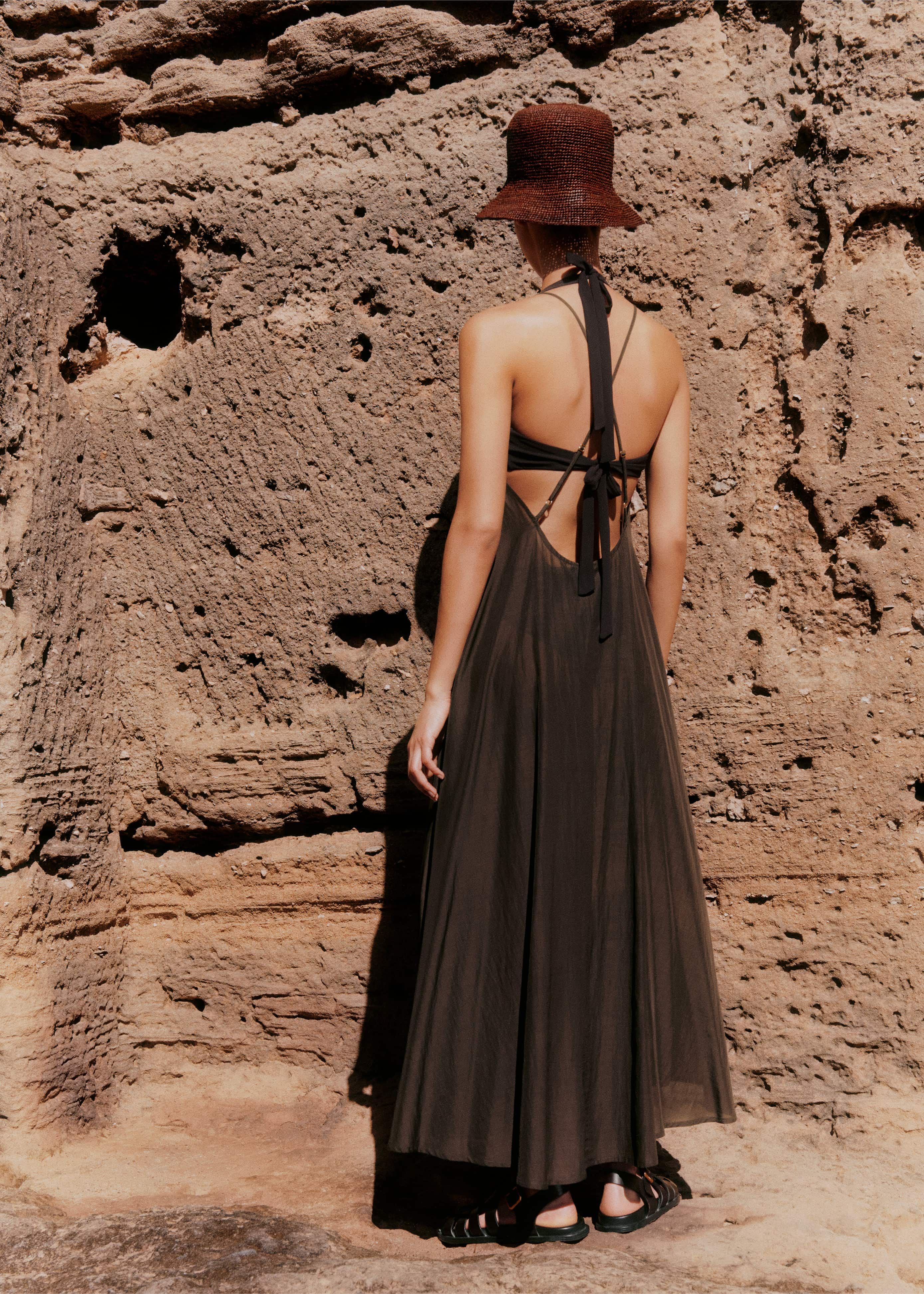 sheer halterneck maxi slip dress Women's Black Sheer Halterneck Maxi Slip Dress