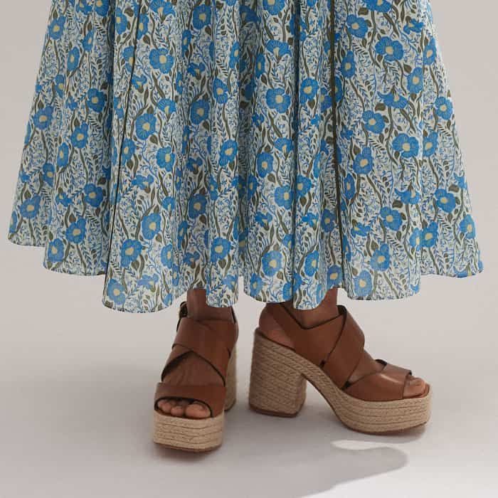 cotton english garden print maxi dress Women's Blue Cotton English Garden Print Maxi Dress