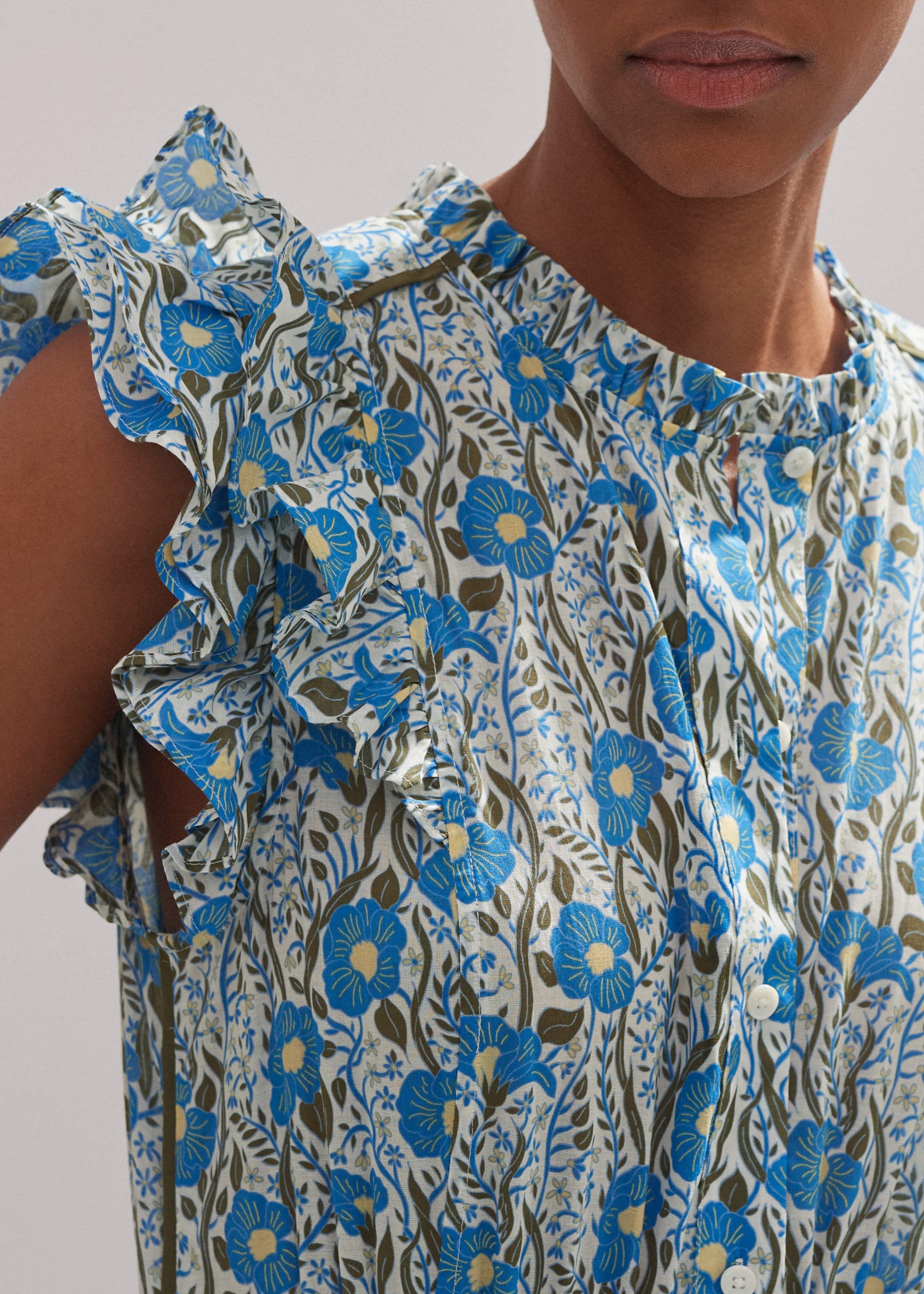 cotton english garden print maxi dress Women's Blue Cotton English Garden Print Maxi Dress
