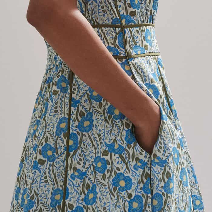 cotton english garden print maxi dress ME+EM Cotton English Garden Print Maxi Dress in Blue