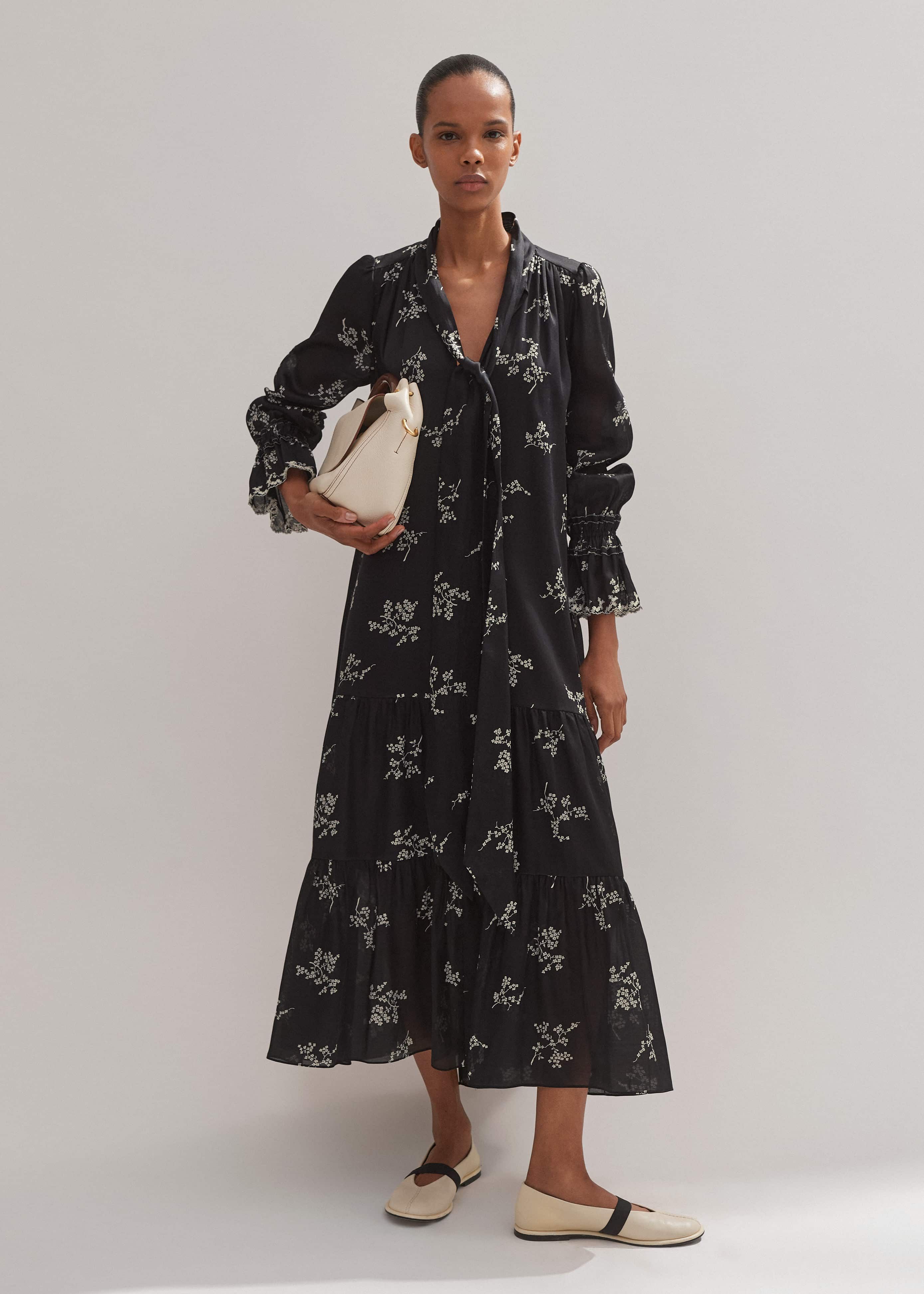 Silk Organza Cherry Blossom Print Maxi Dress