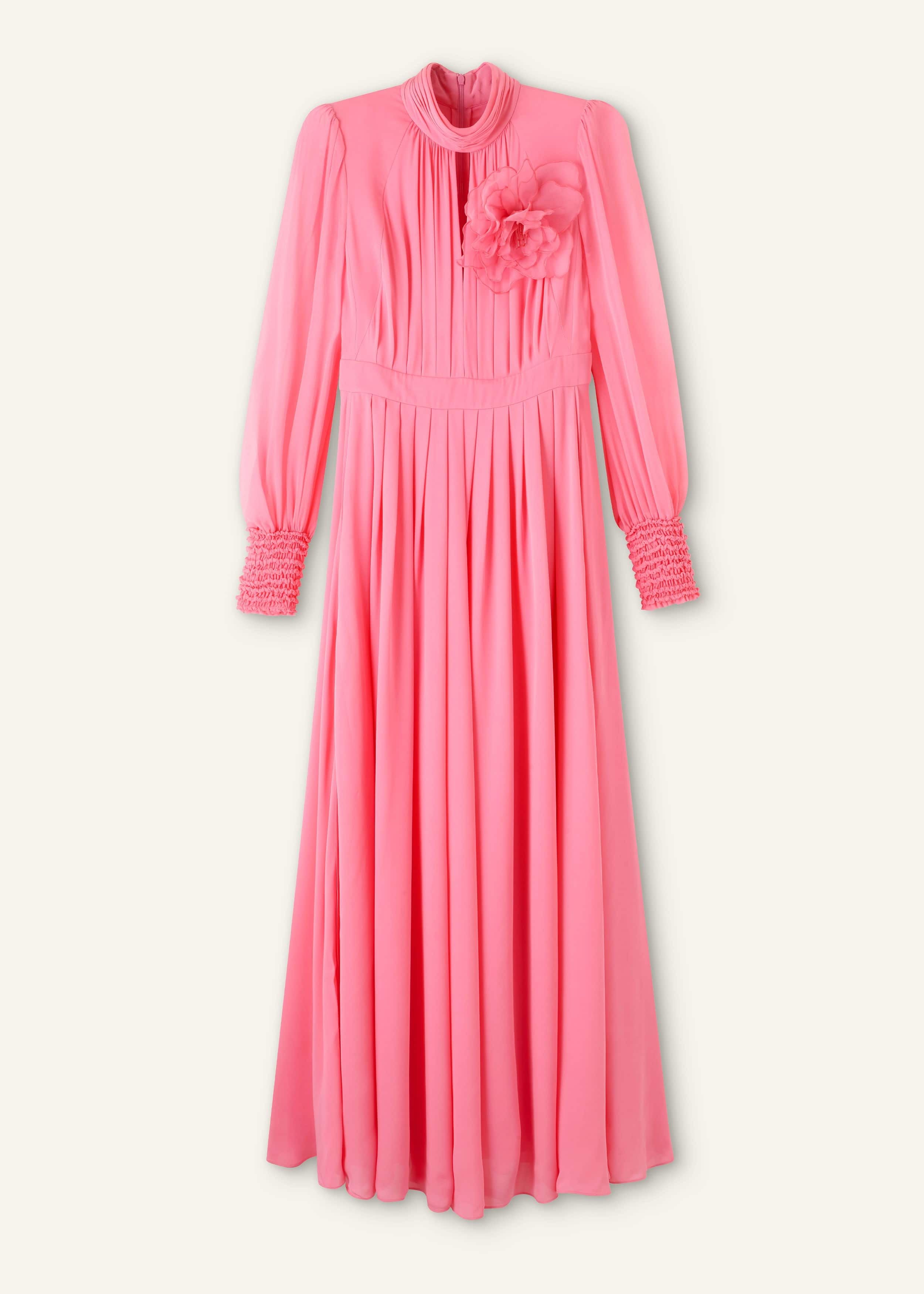 me and em pink silk dress Me+em Silk Statement Midi Dress + Tie In Super Pink