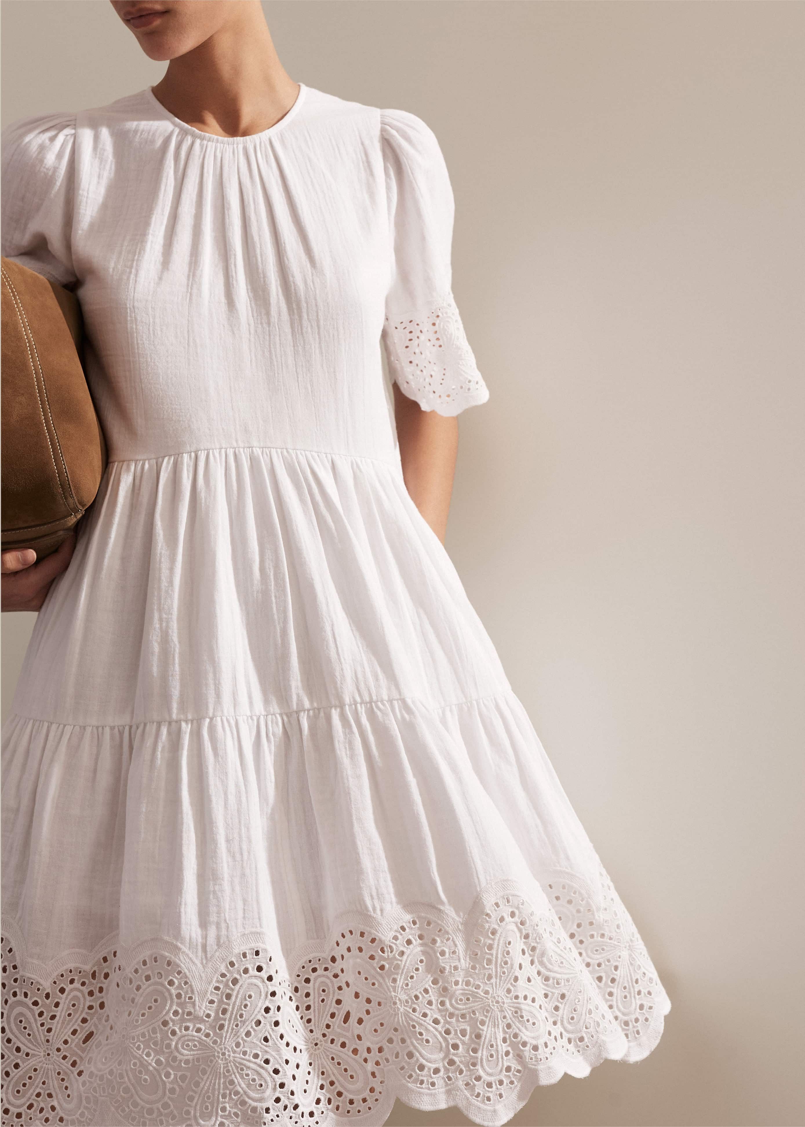 cheesecloth broderie short swing dress belt Women's Navy Cheesecloth Broderie Short Swing Dress