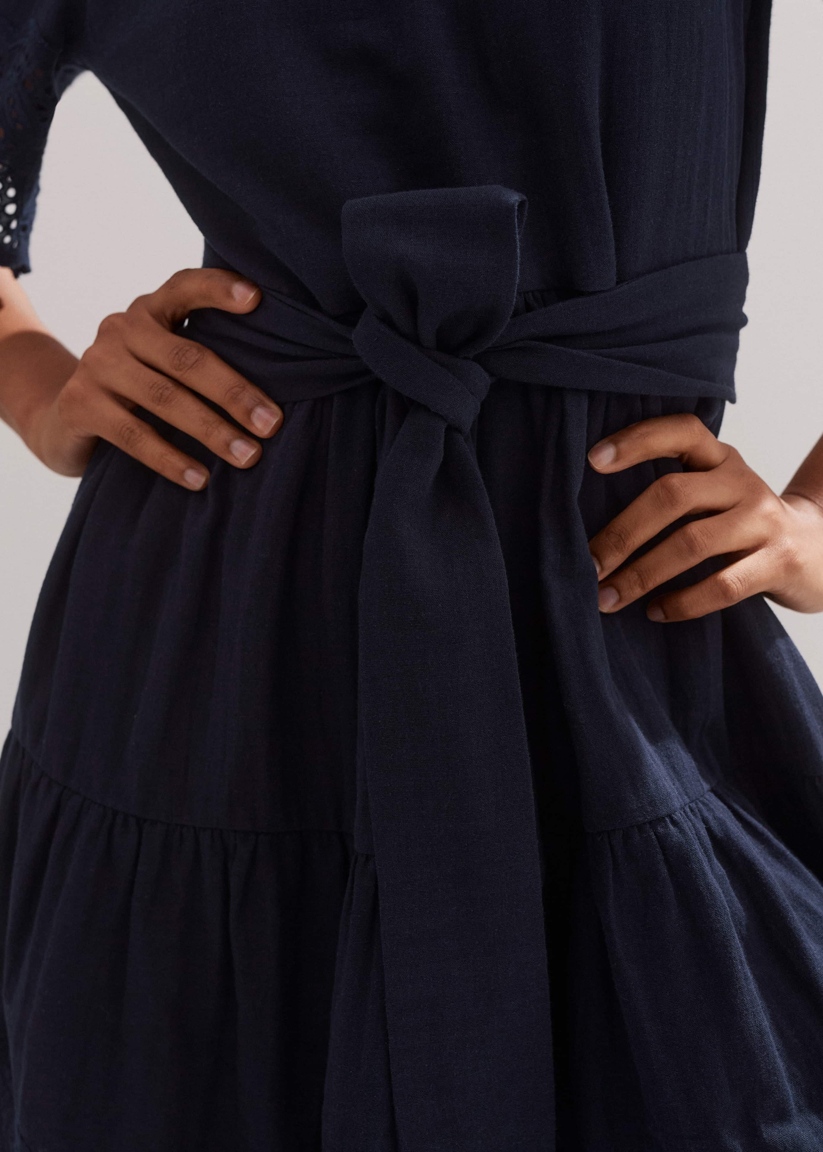 Women's Navy Cheesecloth Broderie Short Swing Dress | ME+EM