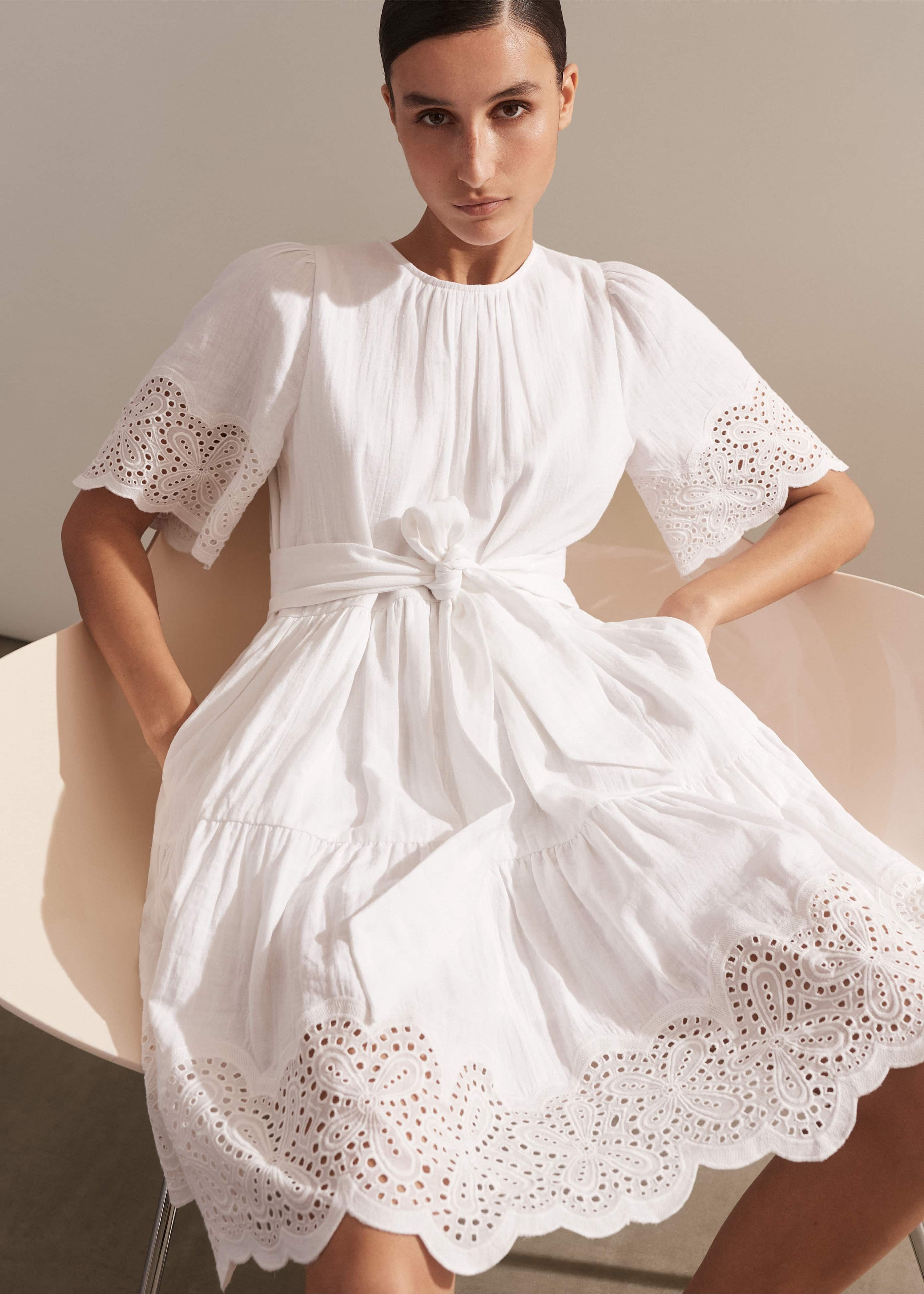 Women's White Cheesecloth Broderie Short Swing Dress | ME+EM Women's White Cheesecloth Broderie Short Swing Dress | ME+EM