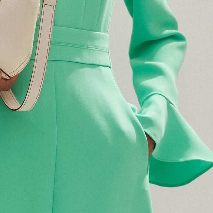 me and em mint green dress Women's Mint Fluid Crepe Elegant Midi Dress