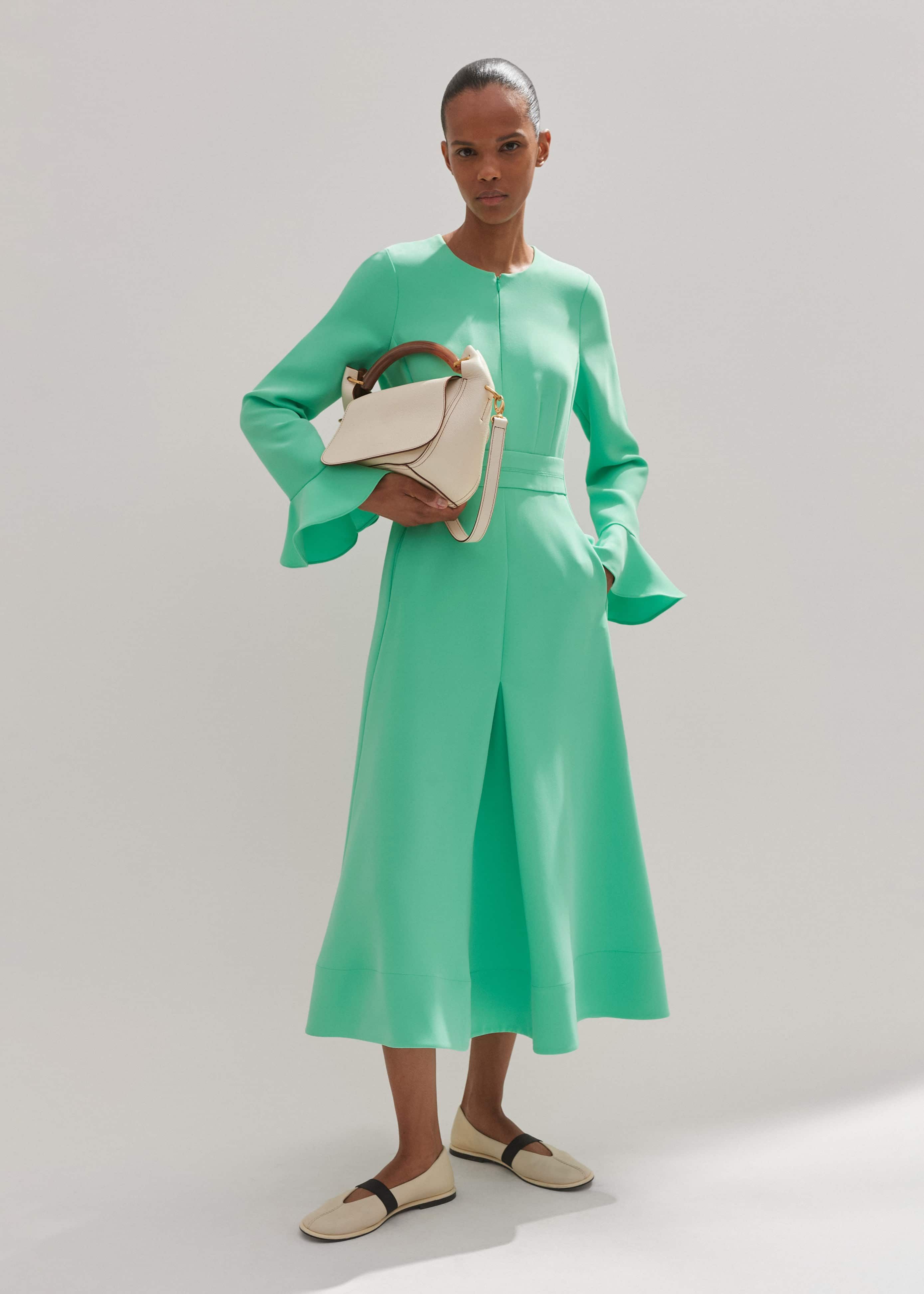me and em mint green dress Women's Mint Fluid Crepe Elegant Midi Dress