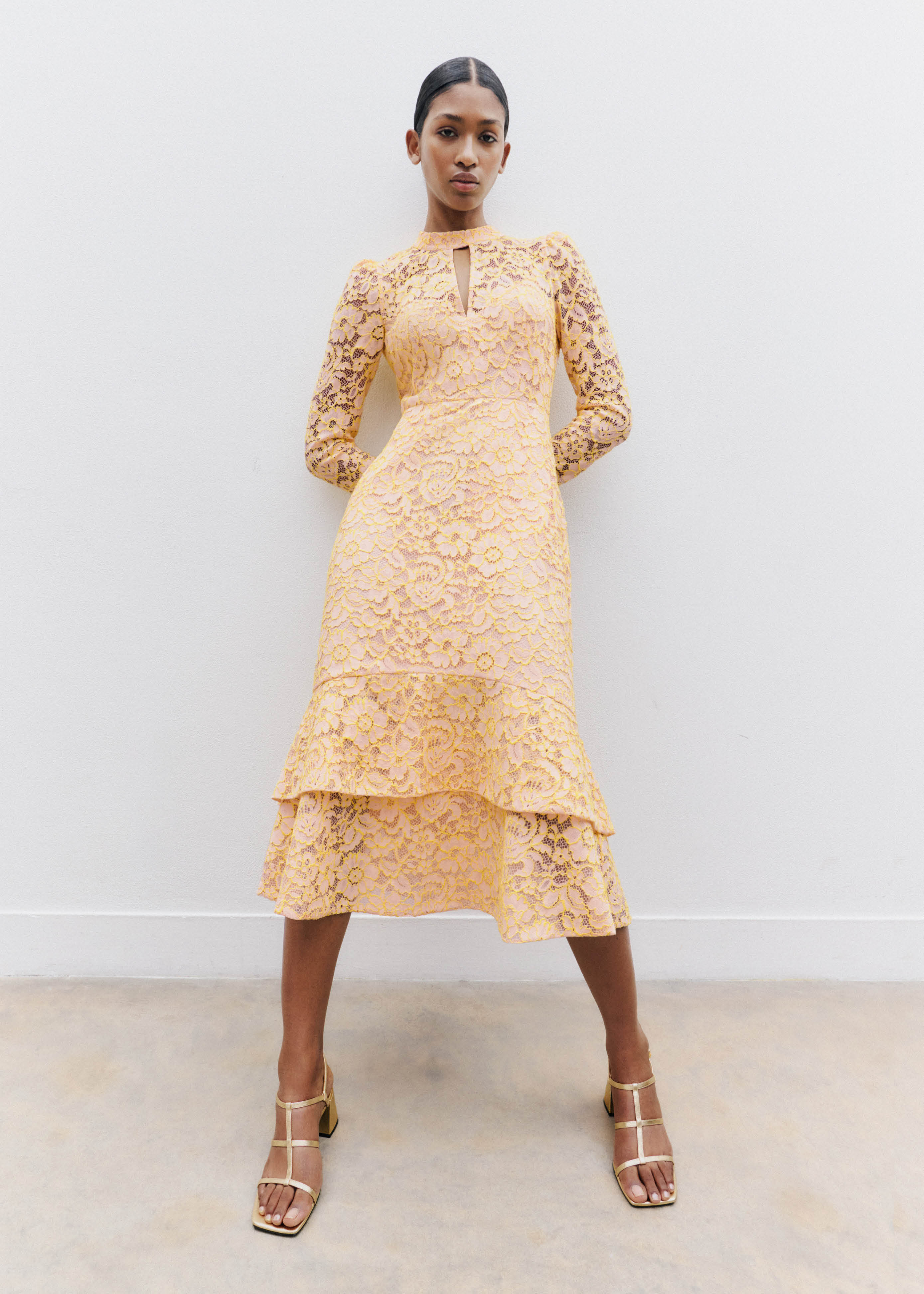 Her lip to Two-tone Relax Midi Dress（One Shoulder Split Shiny  