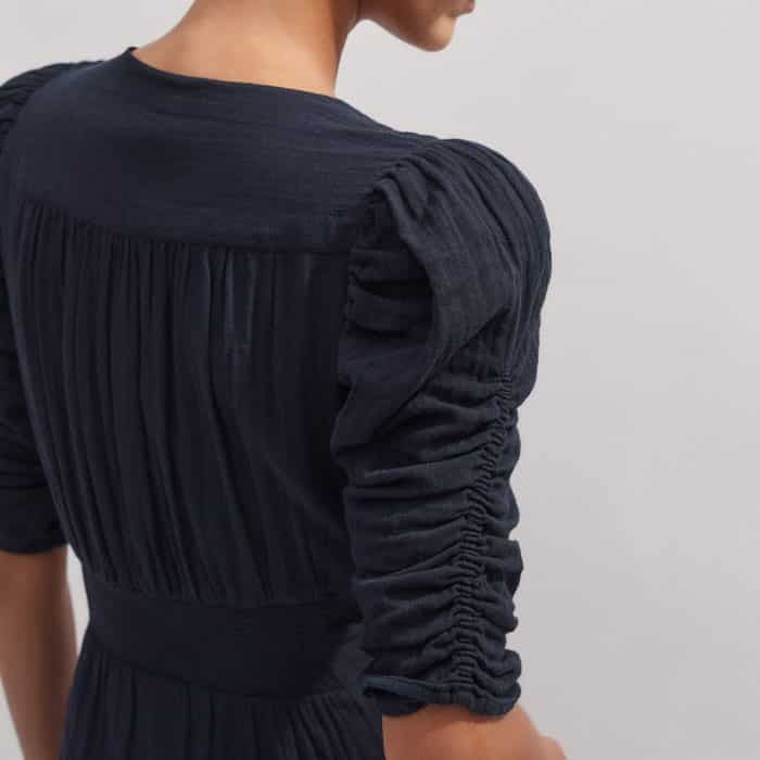 cheesecloth gathered sleeve maxi dress Women's Navy Cheesecloth Gathered Sleeve Maxi Dress