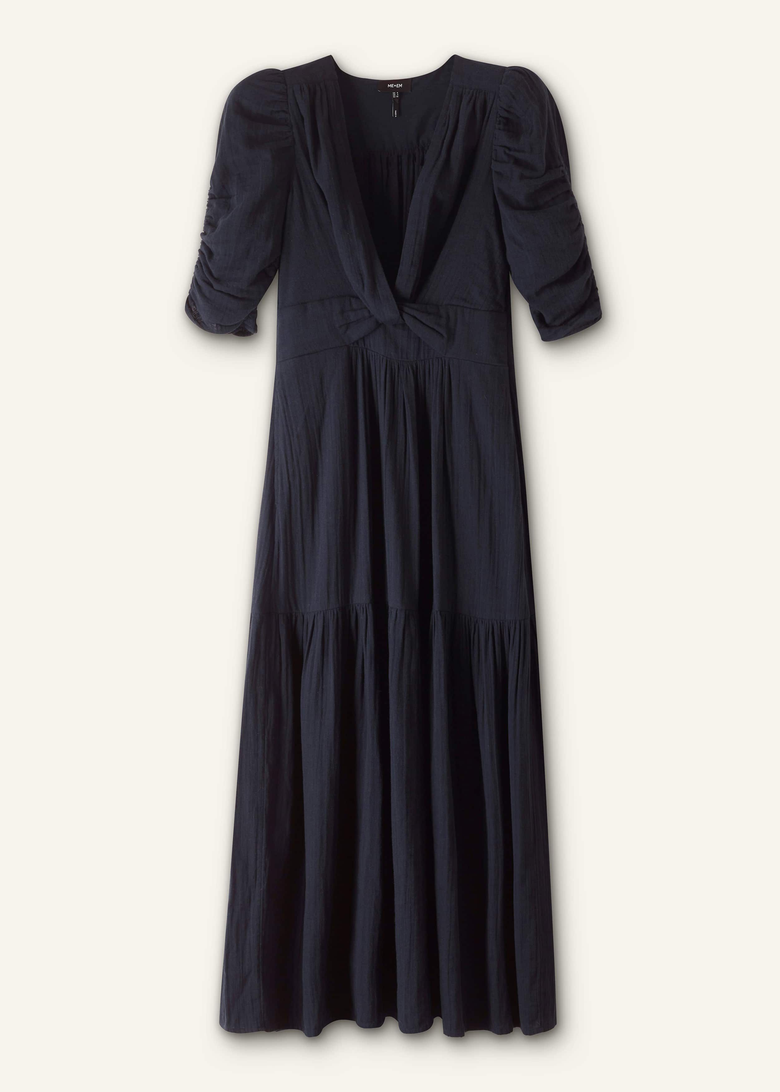 cheesecloth gathered sleeve maxi dress Women's Navy Cheesecloth Gathered Sleeve Maxi Dress
