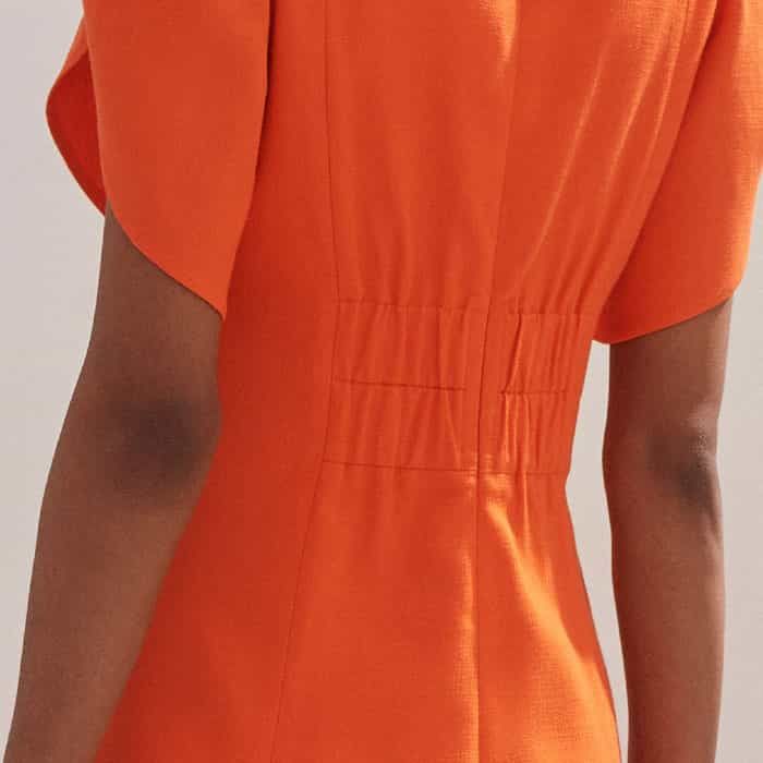 me and em orange dress ME+EM Textured Pleat Front Midi Dress