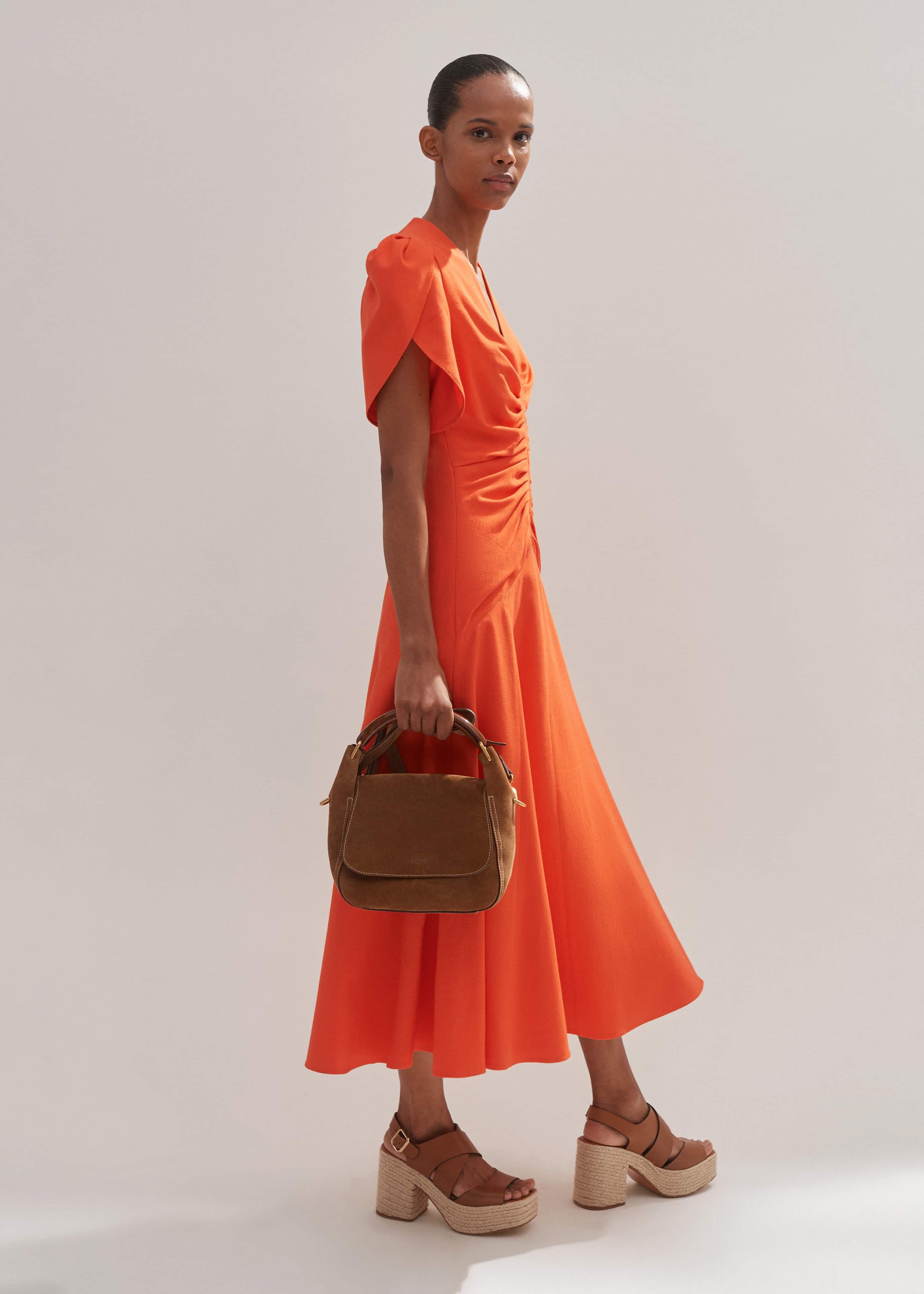 knee length dresses for ladies Orange And Yellow Midi Dress main image 0