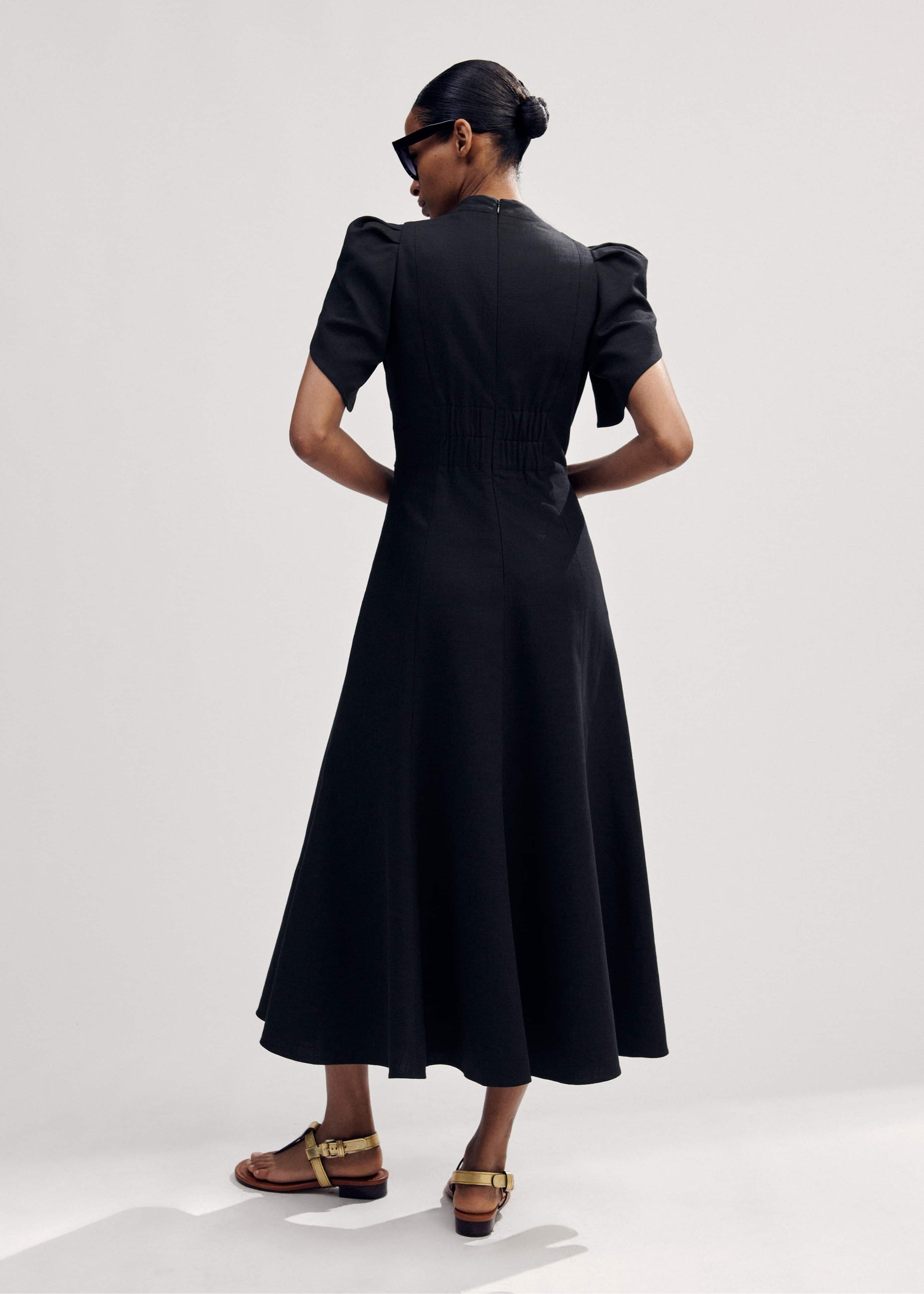 textured pleat front midi dress ME+EM Textured Pleat Front Midi Dress in Green