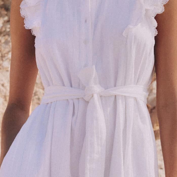 Women's White Cheesecloth Frill Short Swing Dress + Belt | ME+EM