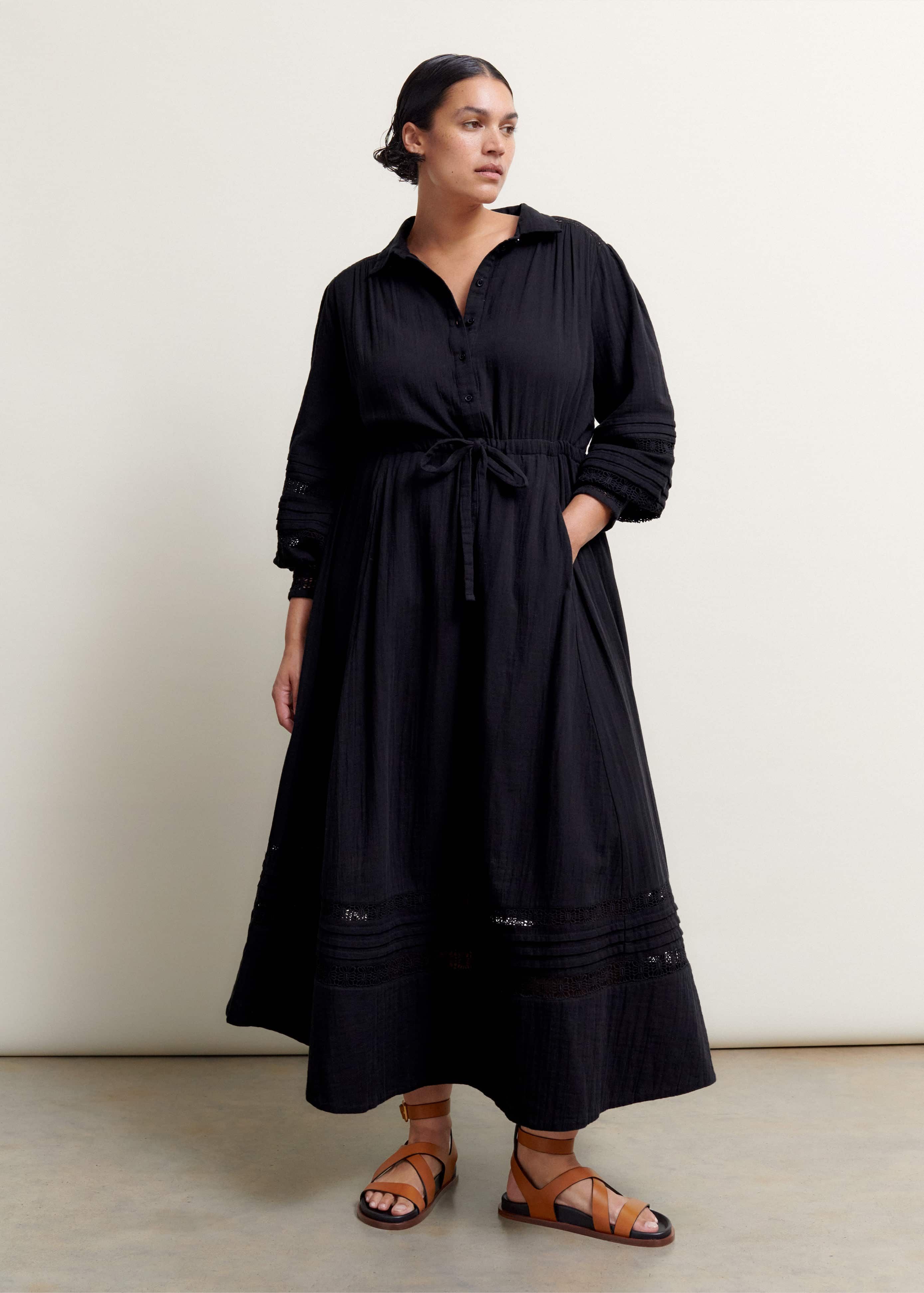 chinese dress ladies Cheesecloth Swing Dress in Navy