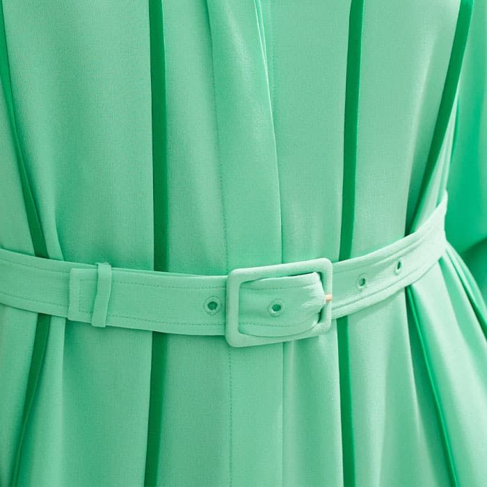 Women's Green Silk Contrast Binding Maxi Shirt Dress + Belt | ME+EM