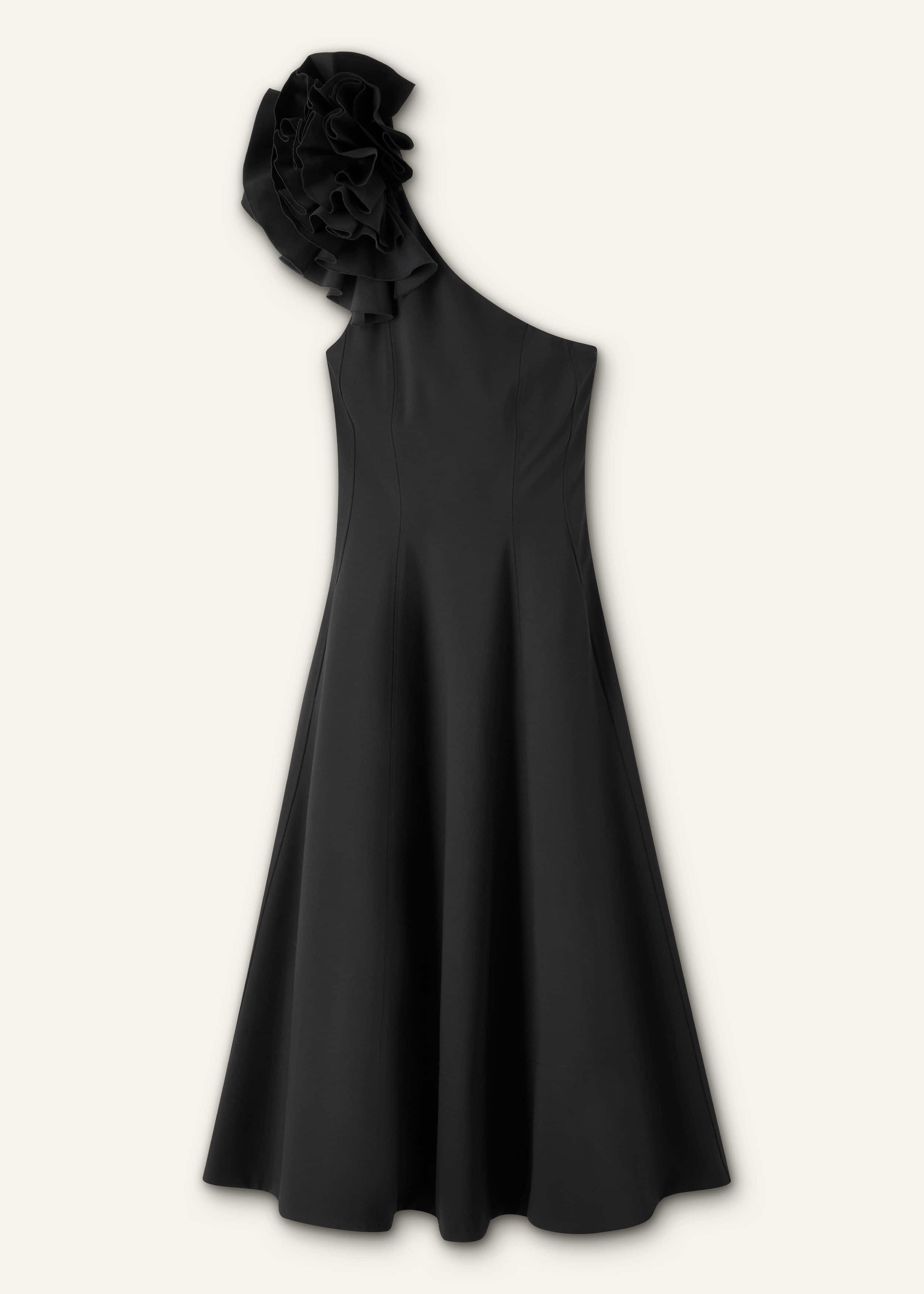 me and em one shoulder dress Women's Black One Shoulder Midi Dress + Corsage