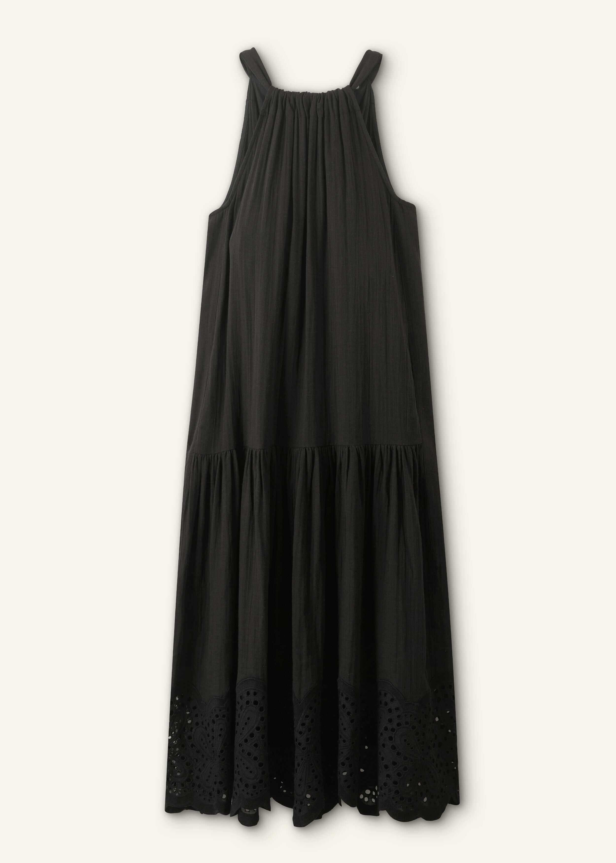 新品 PedicelLace-TrimmedLongDress  S Women's Black Cheesecloth Lace Trim Maxi Sundress + Belt | ME+EM