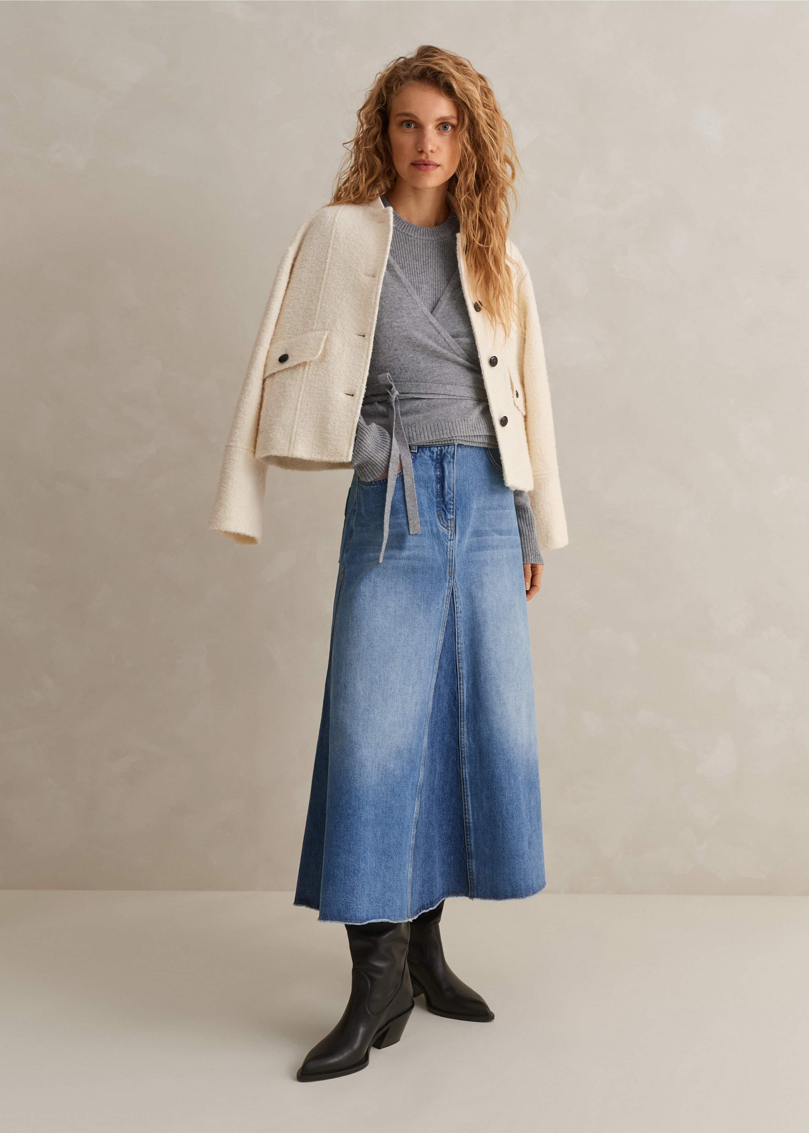 Women's Blue Denim Insert Midi Skirt | ME+EM