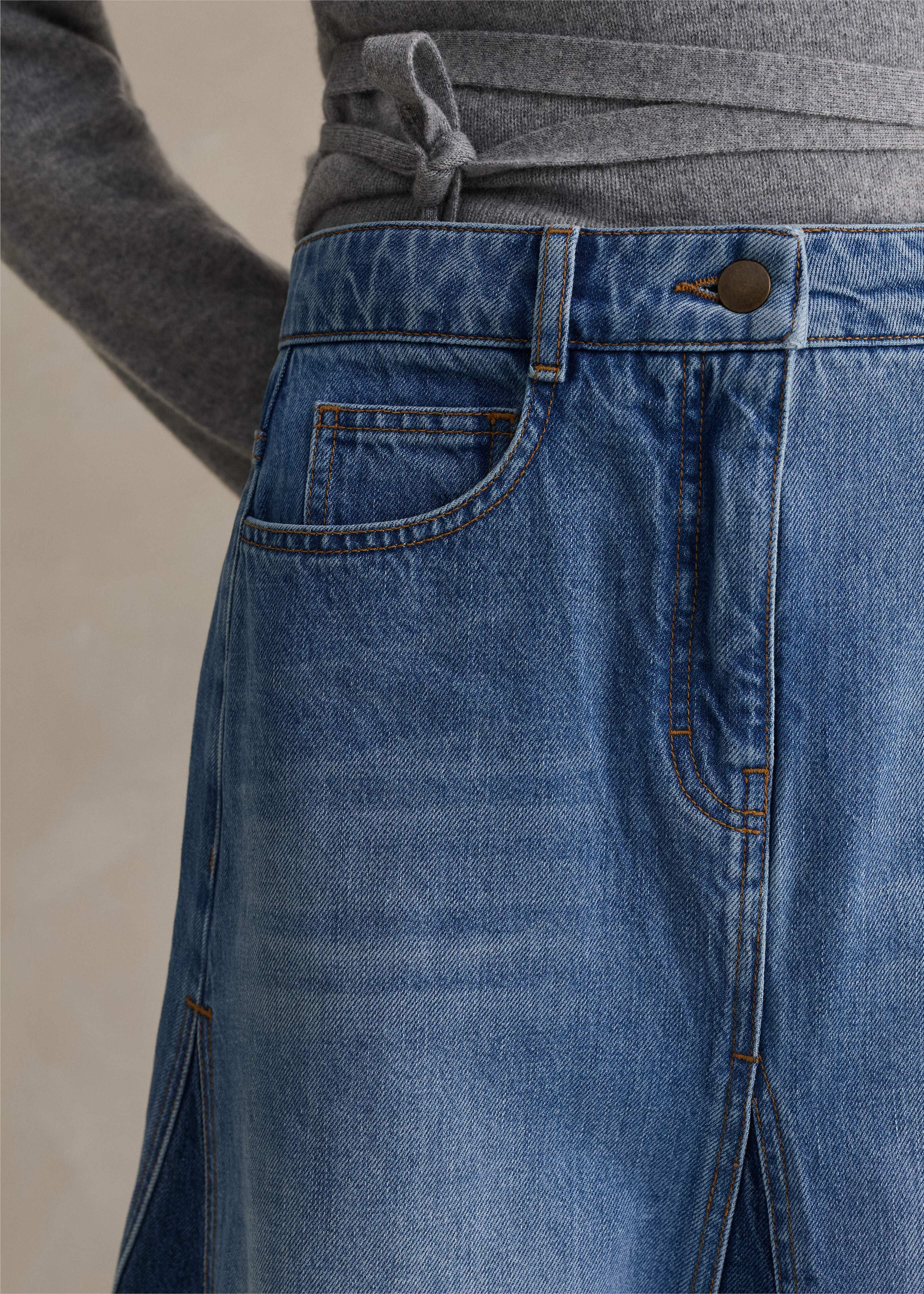 Women's Blue Denim Insert Midi Skirt | ME+EM