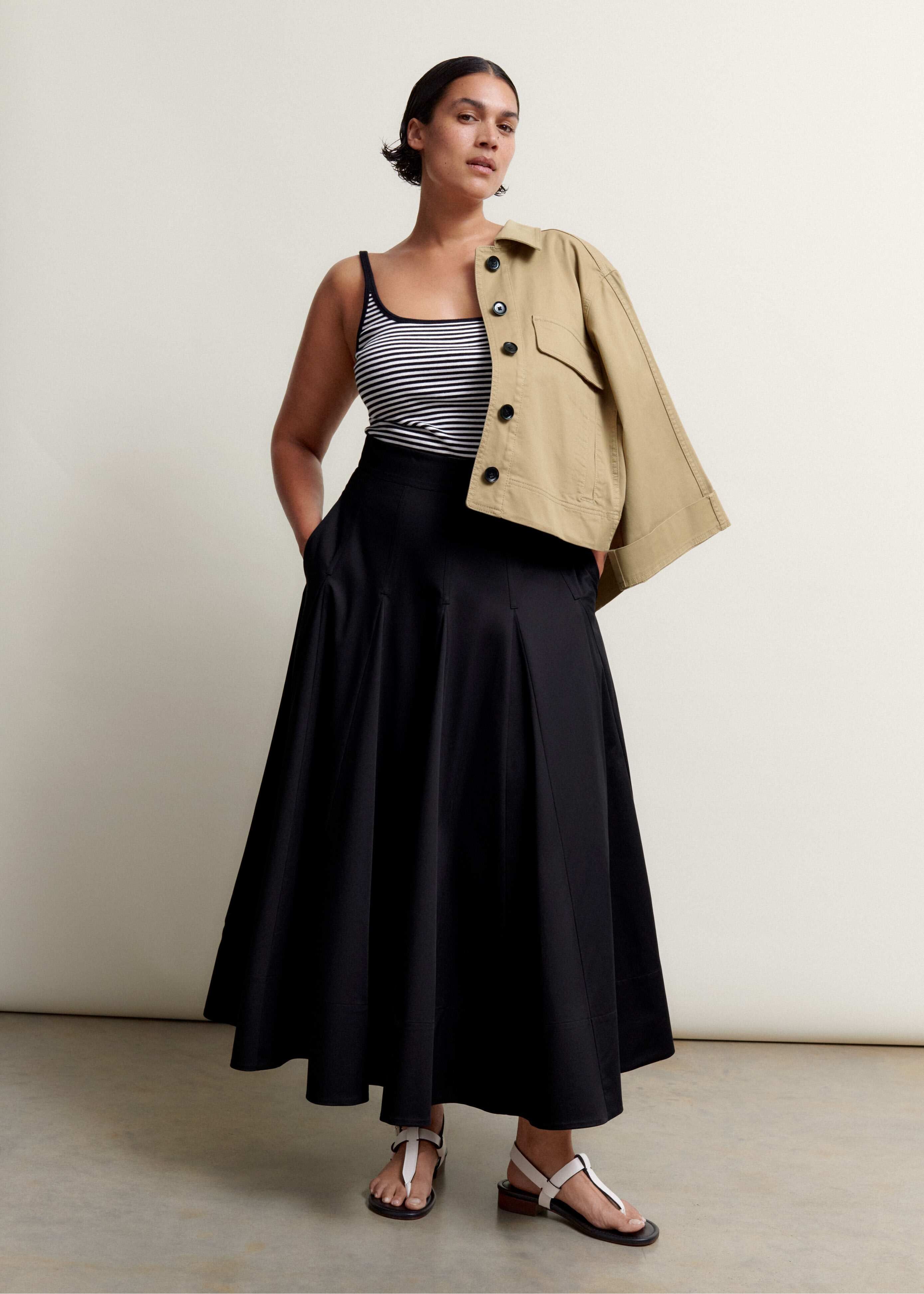 スカート MALO BLACK COTTON SKIRT Women's Black Heavy Cotton Sateen Maxi Skirt | ME+EM