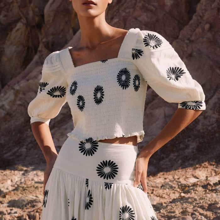 Women's Cream Cheesecloth Modern Daisy Print Maxi Skirt | ME+EM