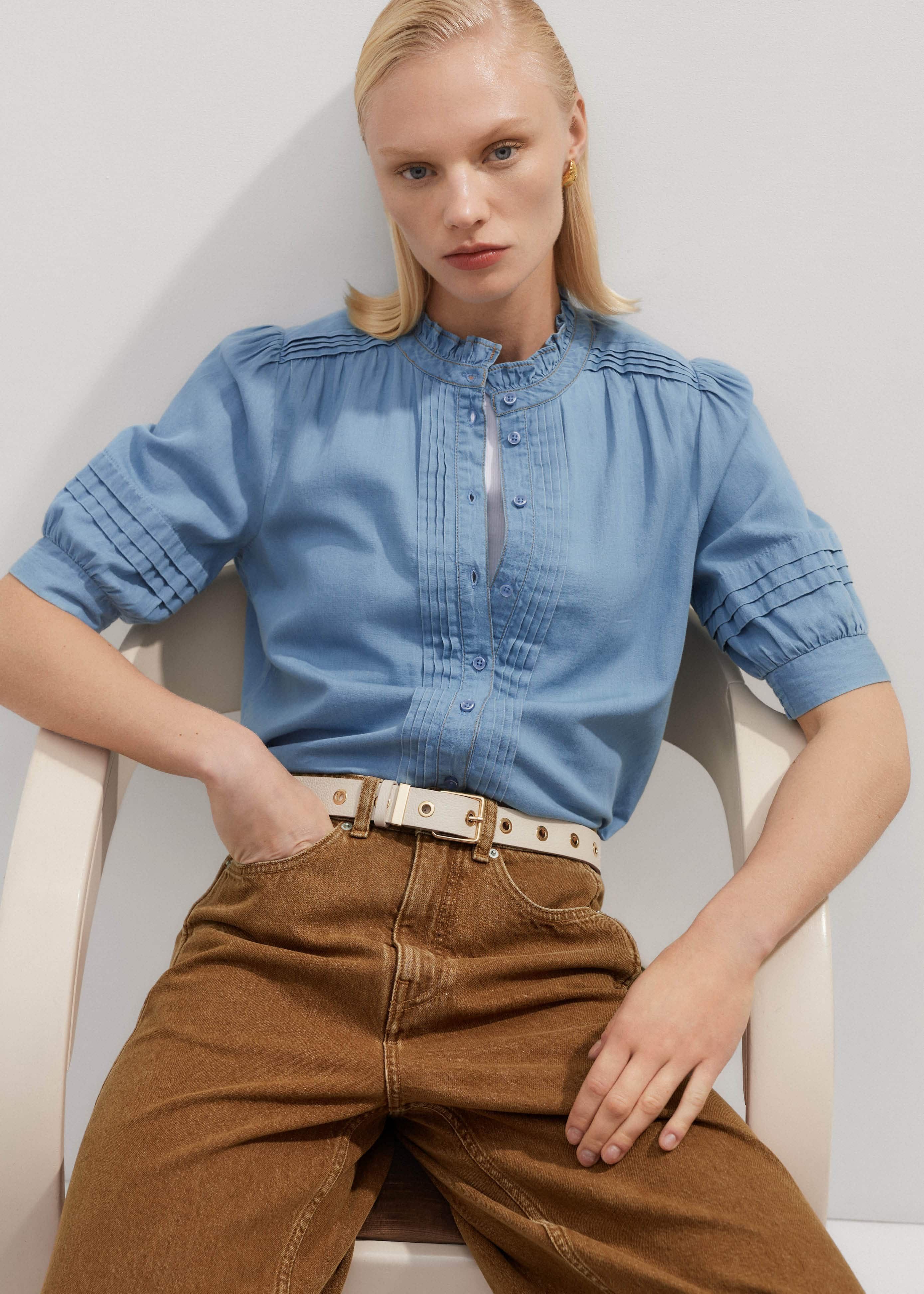 トップス Ets.MATERIAUX Chambray Long Shirt 2 CHAMBRAY SHIRT with TWO POCKETS | Edwards Garment