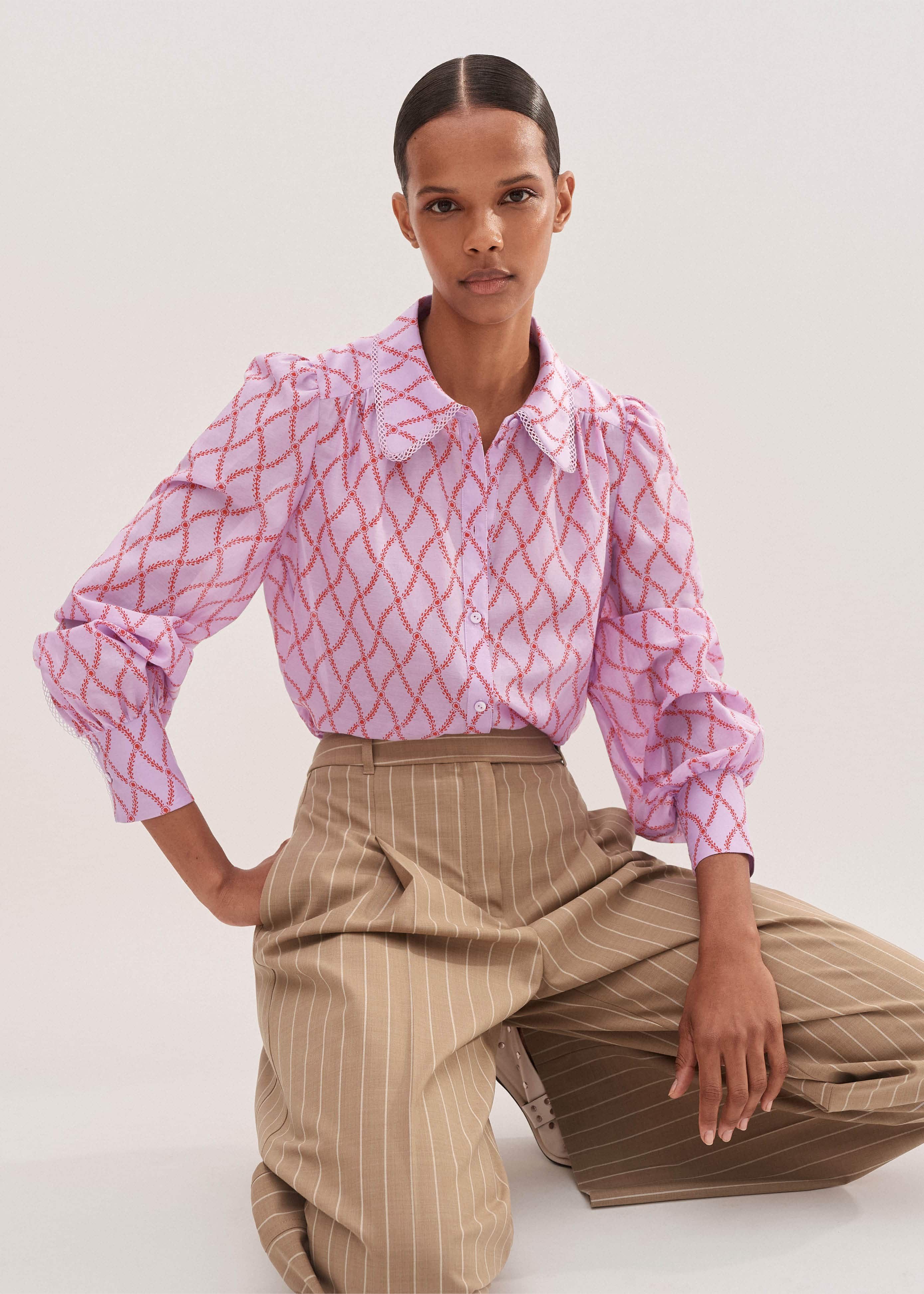 Floral Unlined Carmen Neckline Tie-Up Tulle Party Blouse