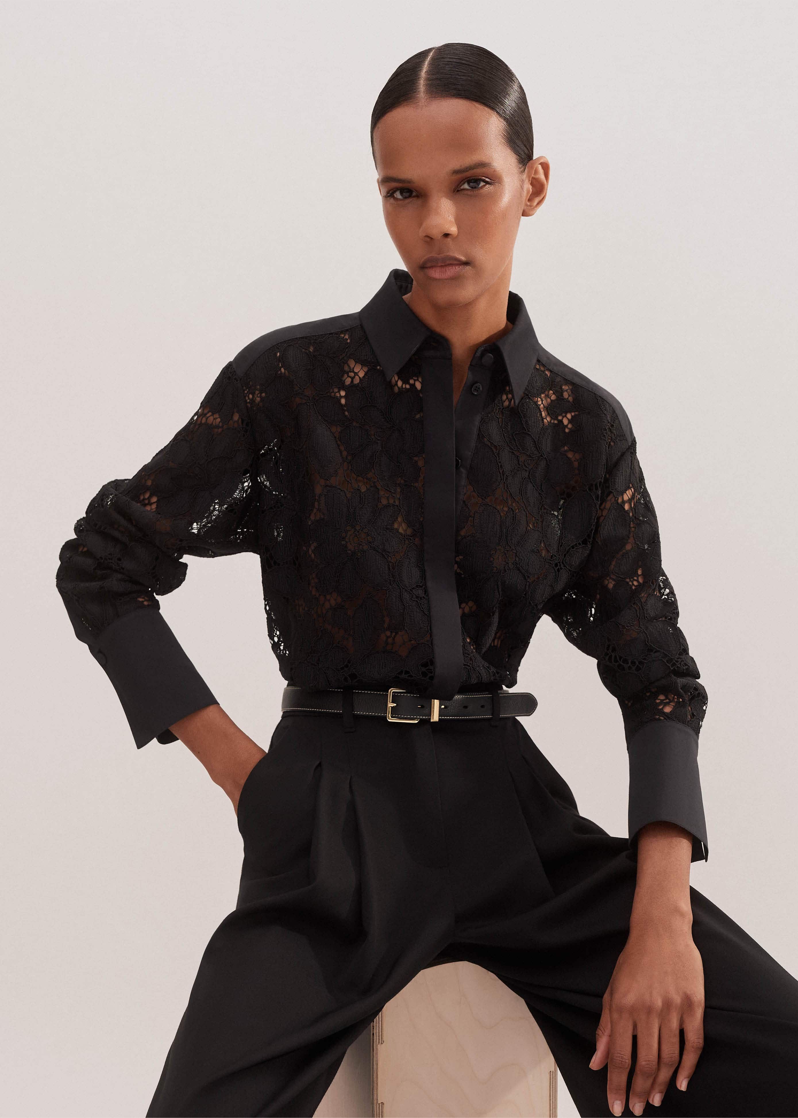 カットソー(長袖+七分) lace tops - black  kishidamiki lace tops - black kishidamikiの通販 by とーも｜ラクマ