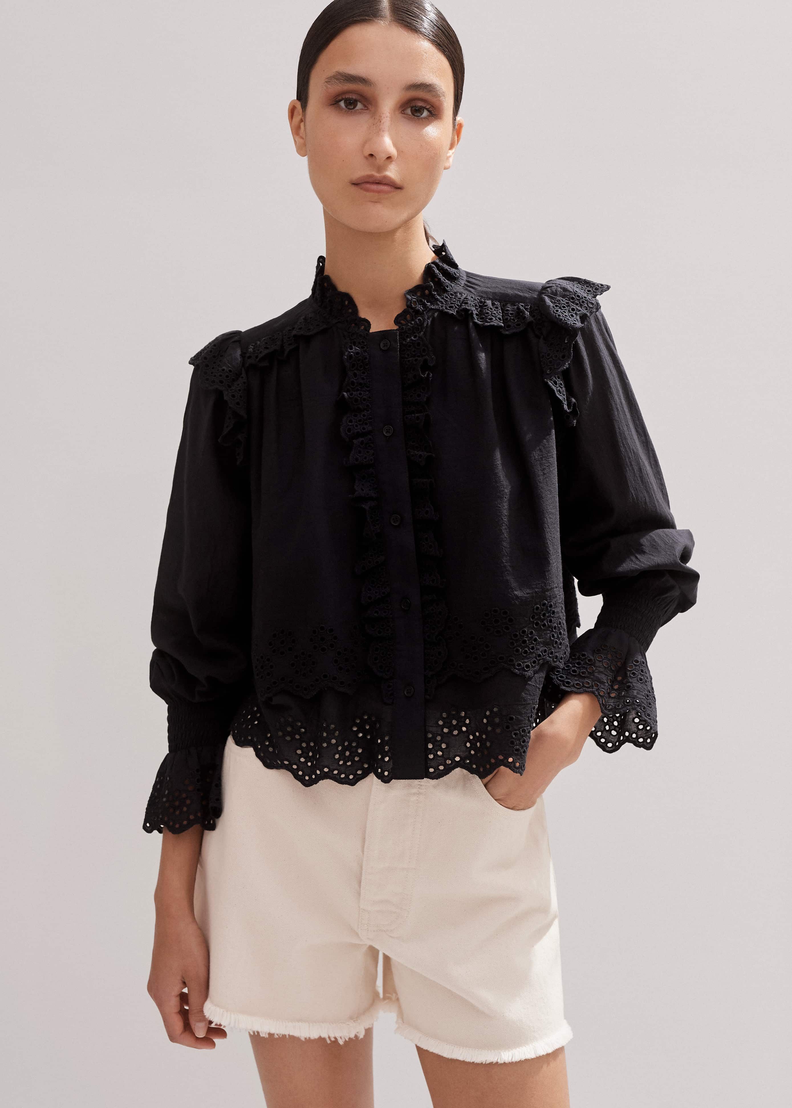 Mew frill tops black andmary Frank & Eileen Mary Ruffle Black 