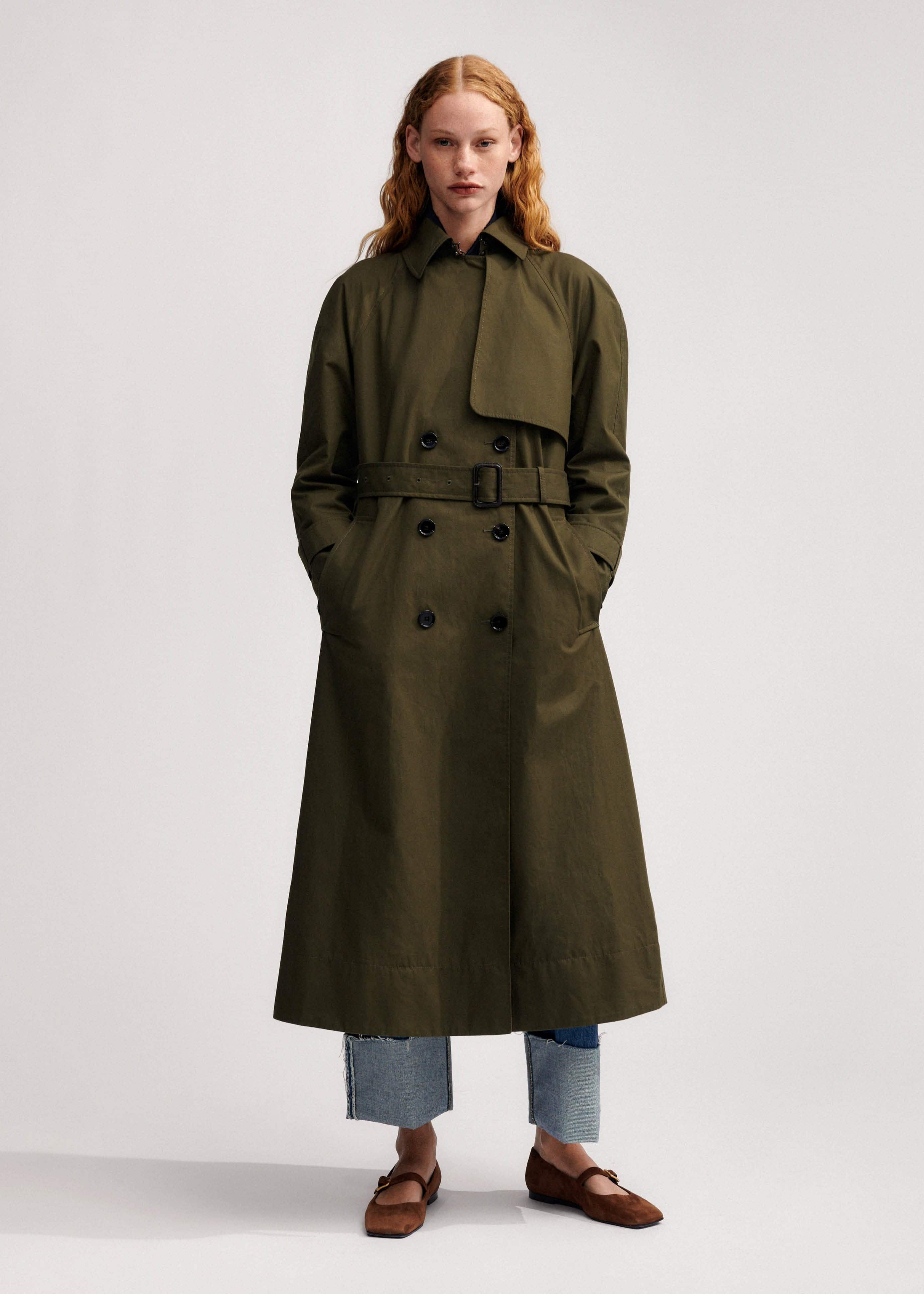 Women's Green Oversized Cotton Trench Coat | ME+EM