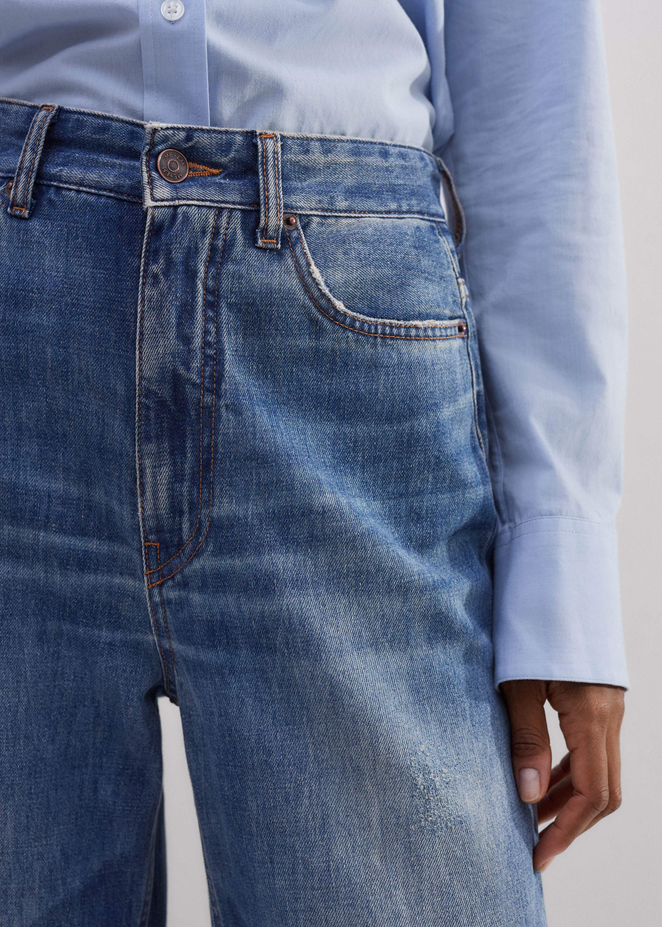 Women's Blue Distressed Authentic Mid-Waist Baggy Jean | ME+EM