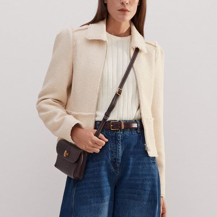 Women's Cream Textured Statement Sleeve Peplum Jacket | ME+EM Women's Cream Textured Statement Sleeve Peplum Jacket | ME+EM