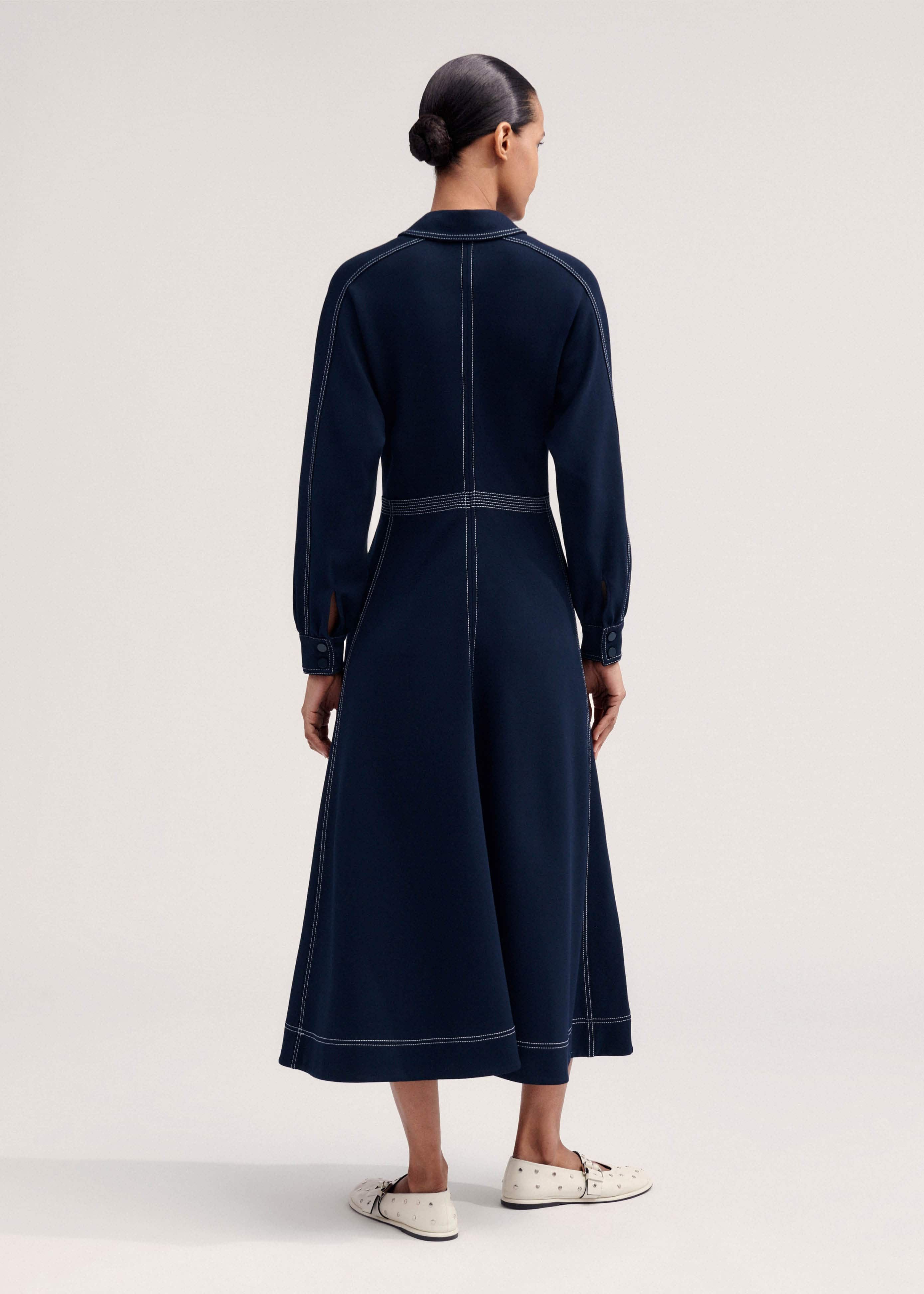 me and em contrast stitch midi dress Women's Navy Travel Tailoring Contrast Stitch Midi Dress