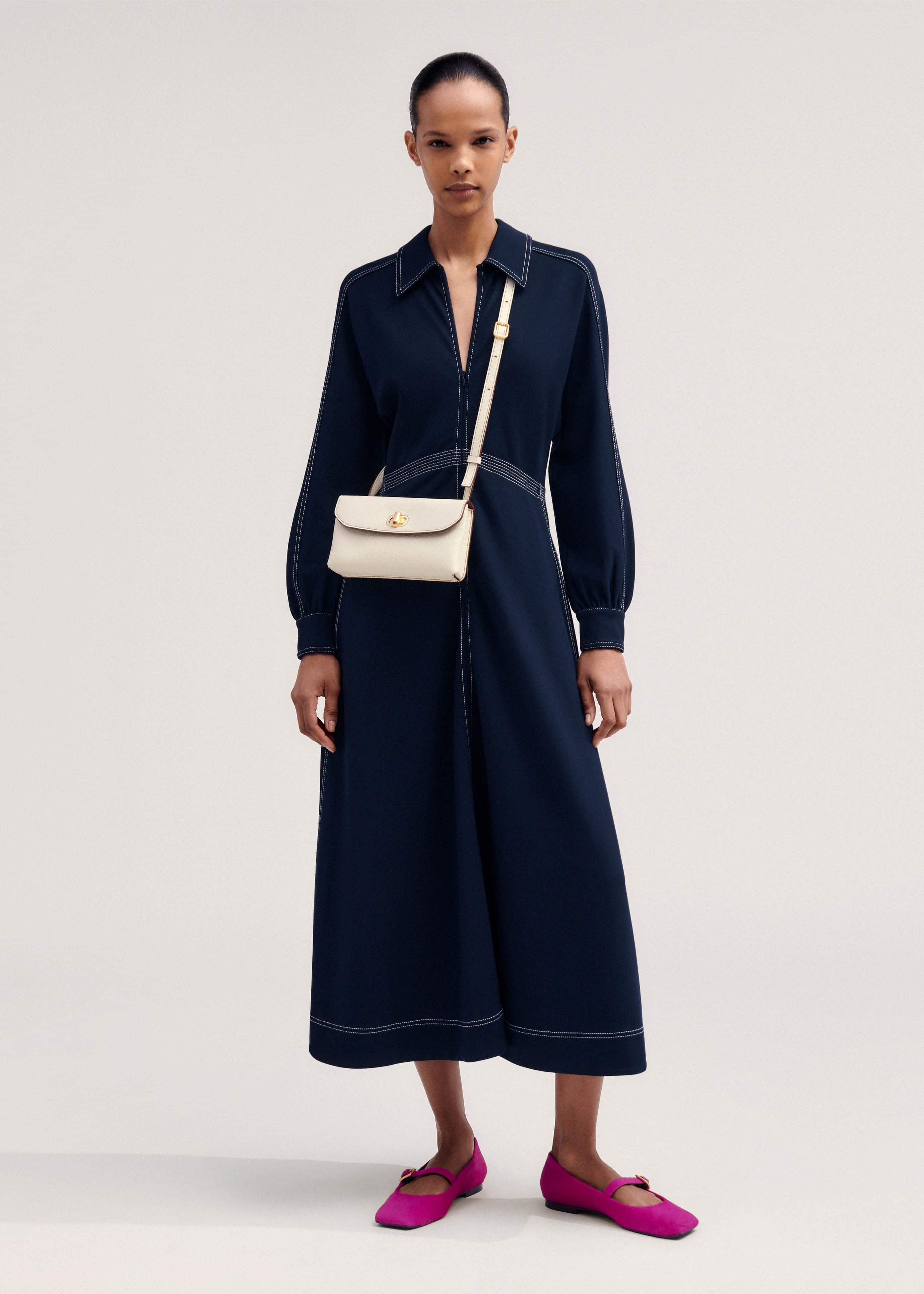 me and em contrast stitch midi dress ME+EM Contrast Stitch Midi Dress in Black