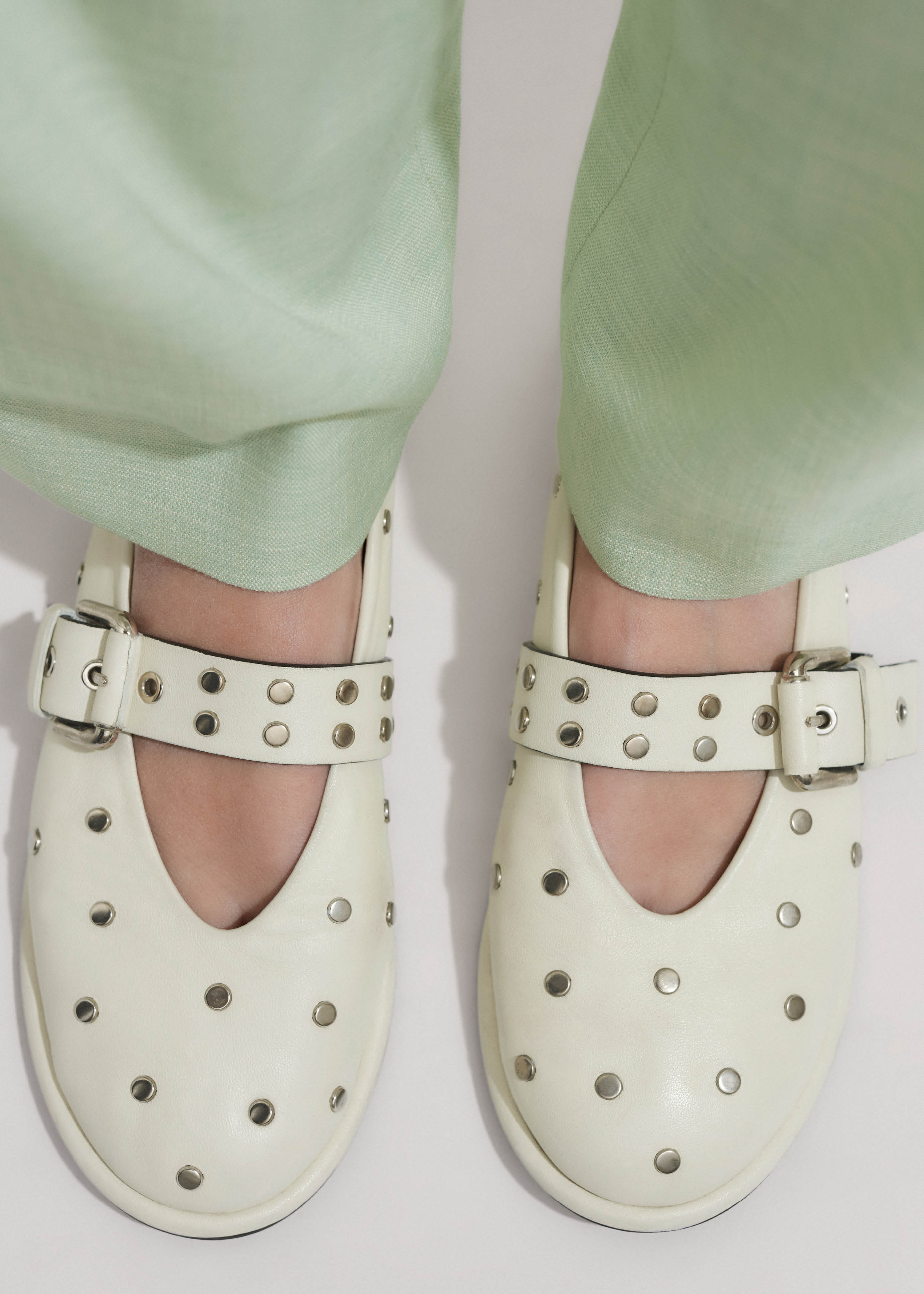 Women's Cream Stud Ballerina Flat | ME+EM