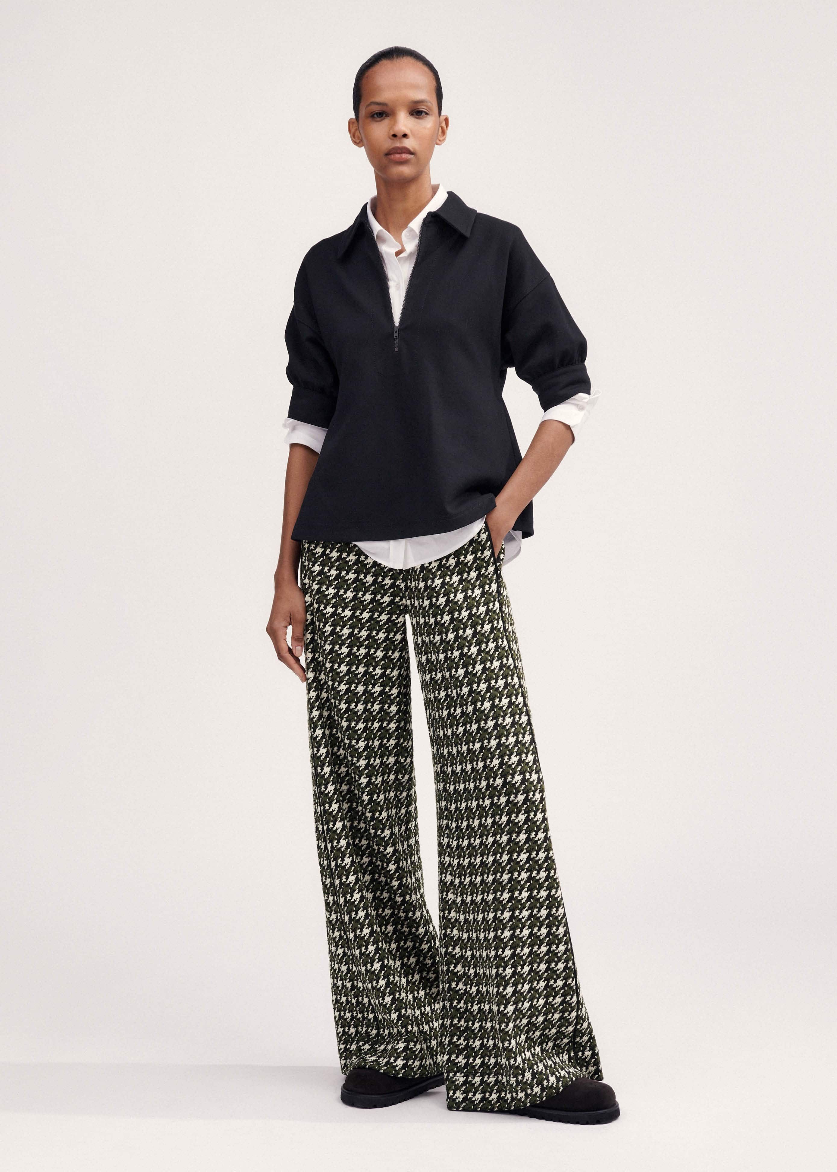 Women's Black Houndstooth Wide-Leg Pant | ME+EM