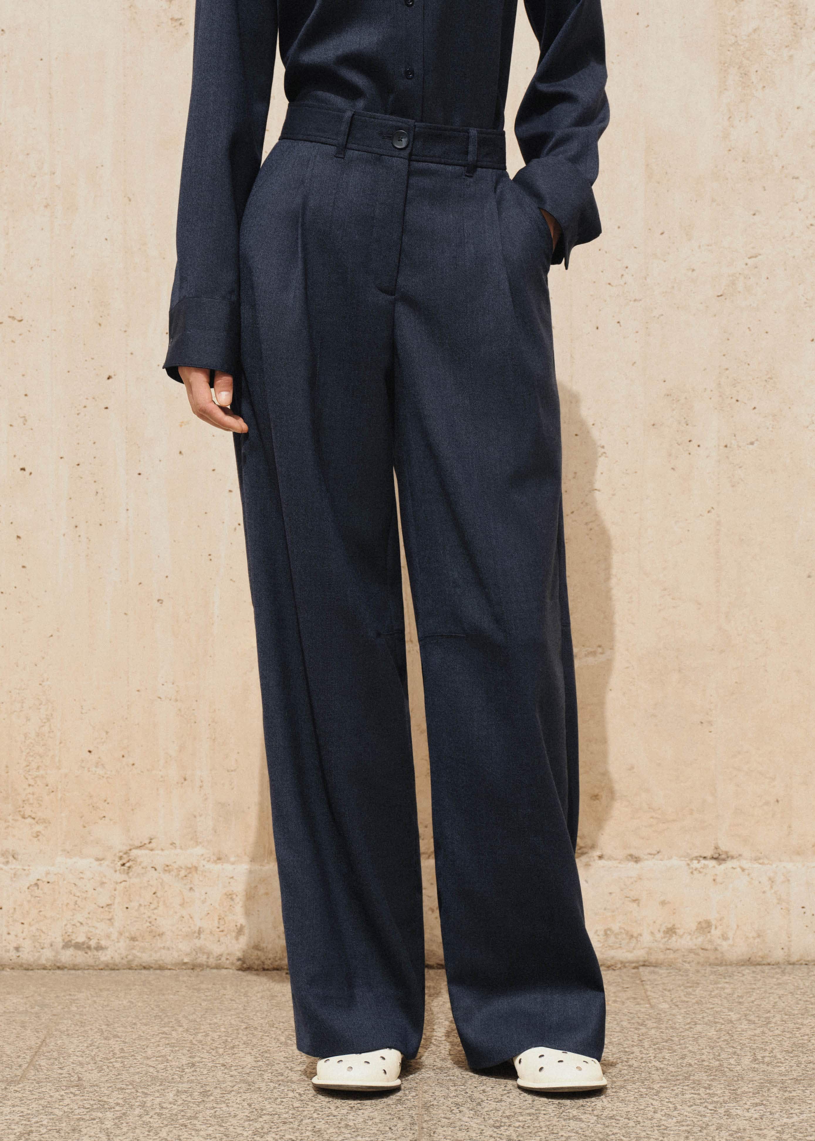 Women's Gray Boys Pleat Mélange Twill Pant | ME+EM