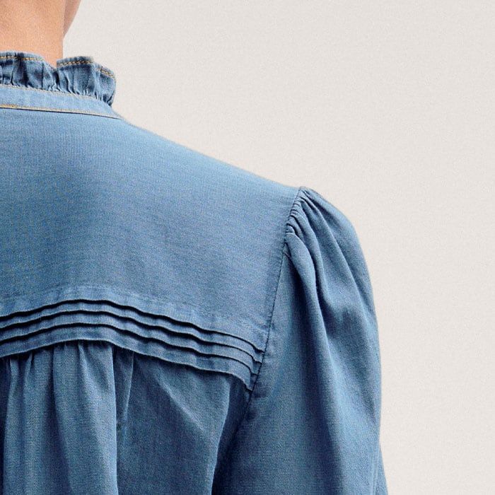 トップス Mame Cotton Chambray High Neck Blouse Mame Kurogouchi(マメ) Cotton Chambray High Neck Blouse GREY
