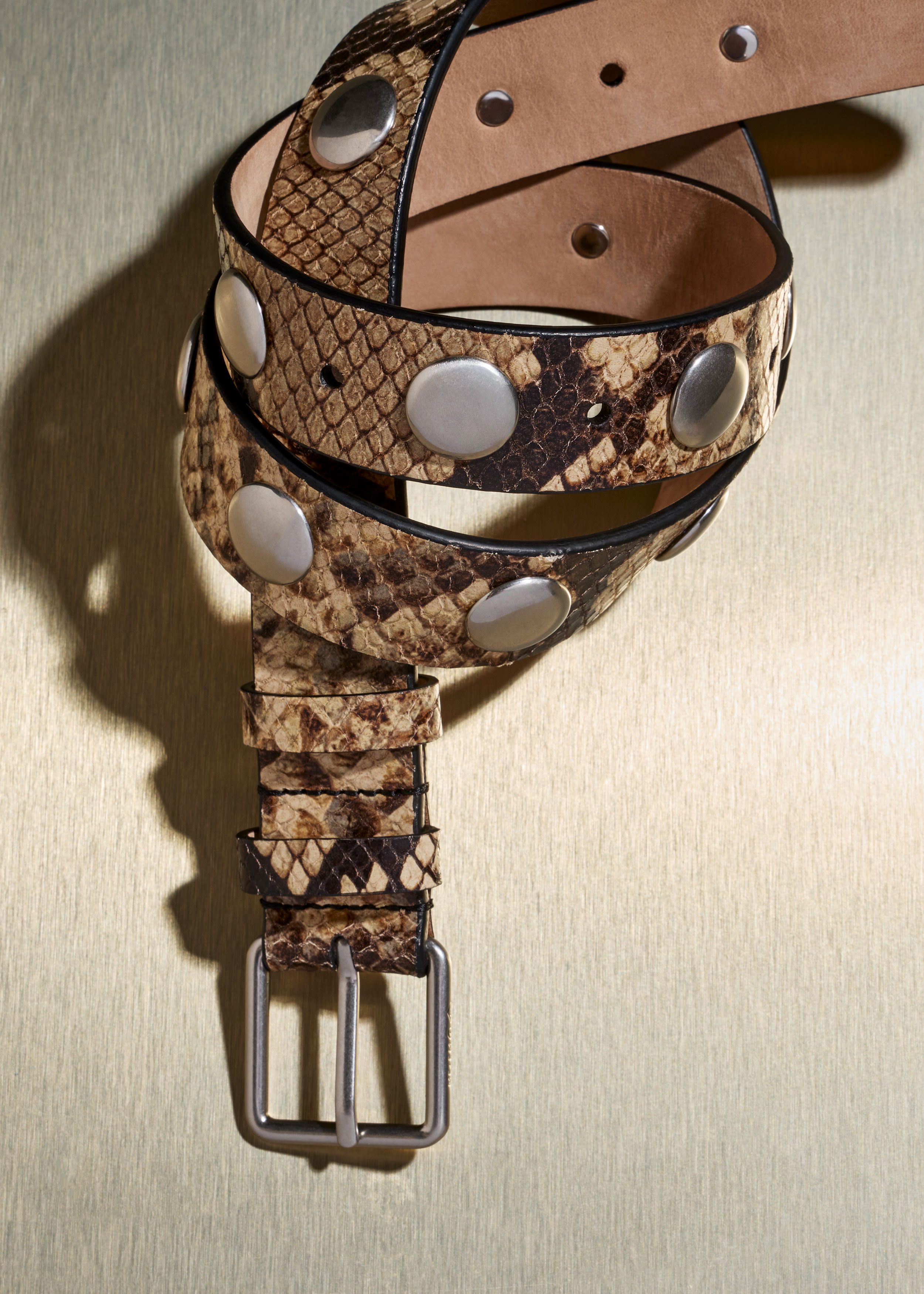Women's Brown Snake Embossed Metal Stud Belt | ME+EM