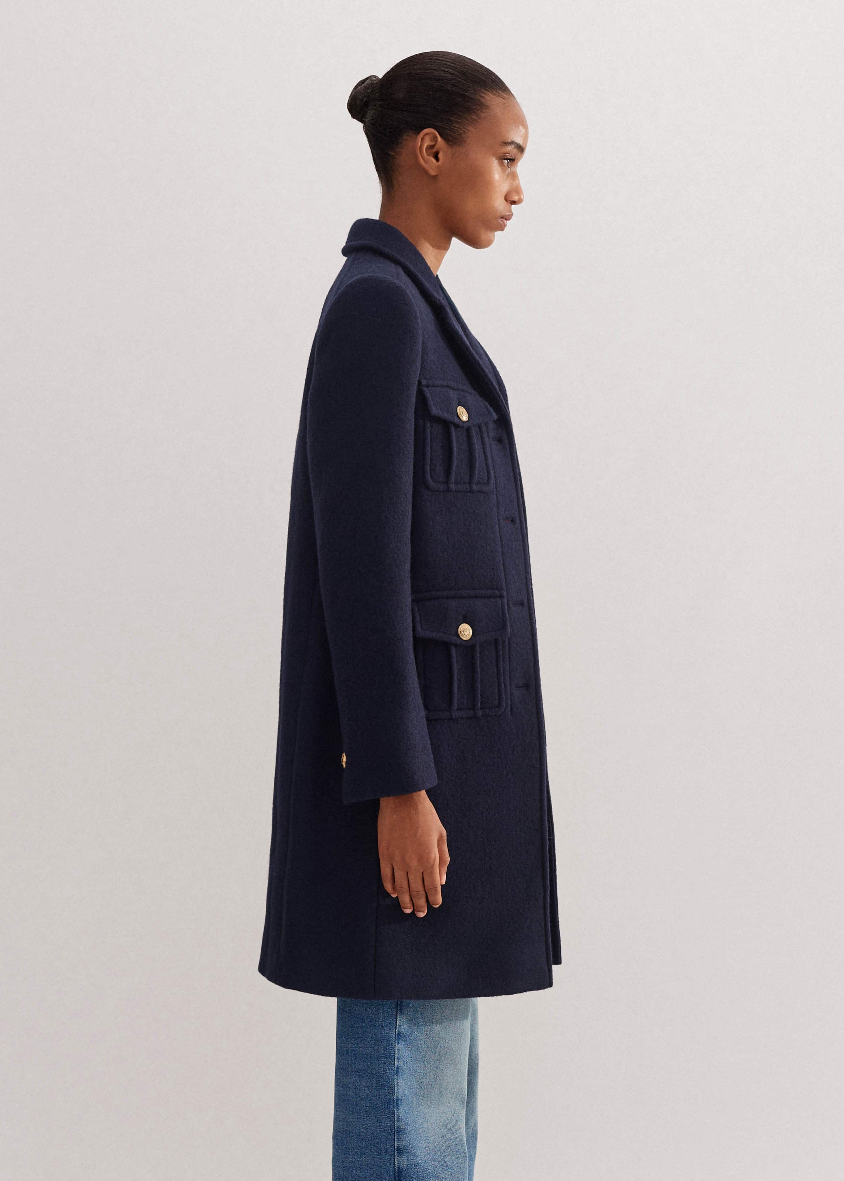 Women's Navy Wool-Blend Military Swing Coat | ME+EM
