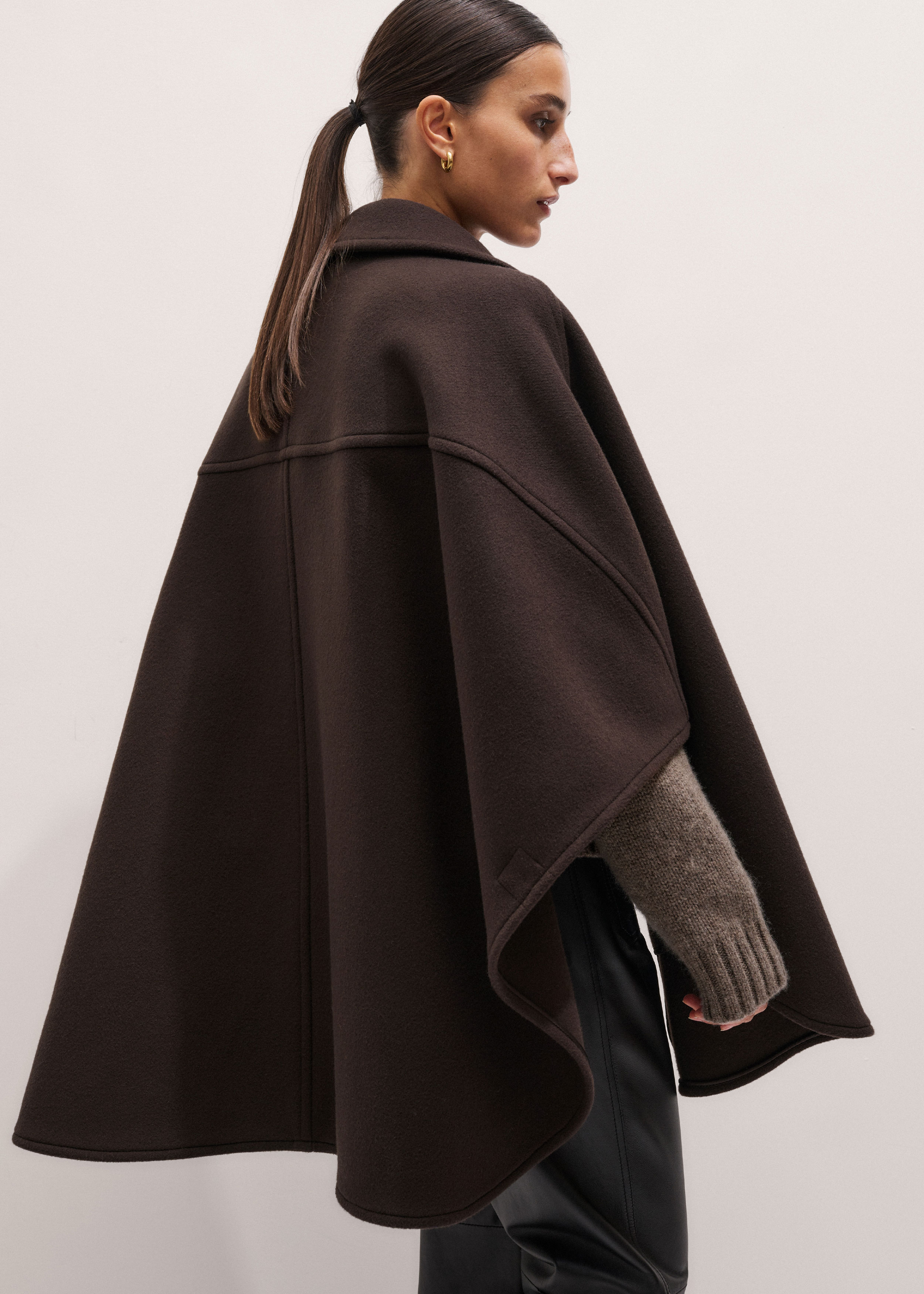 Women's Brown Curved Seam Cape Coat | ME+EM
