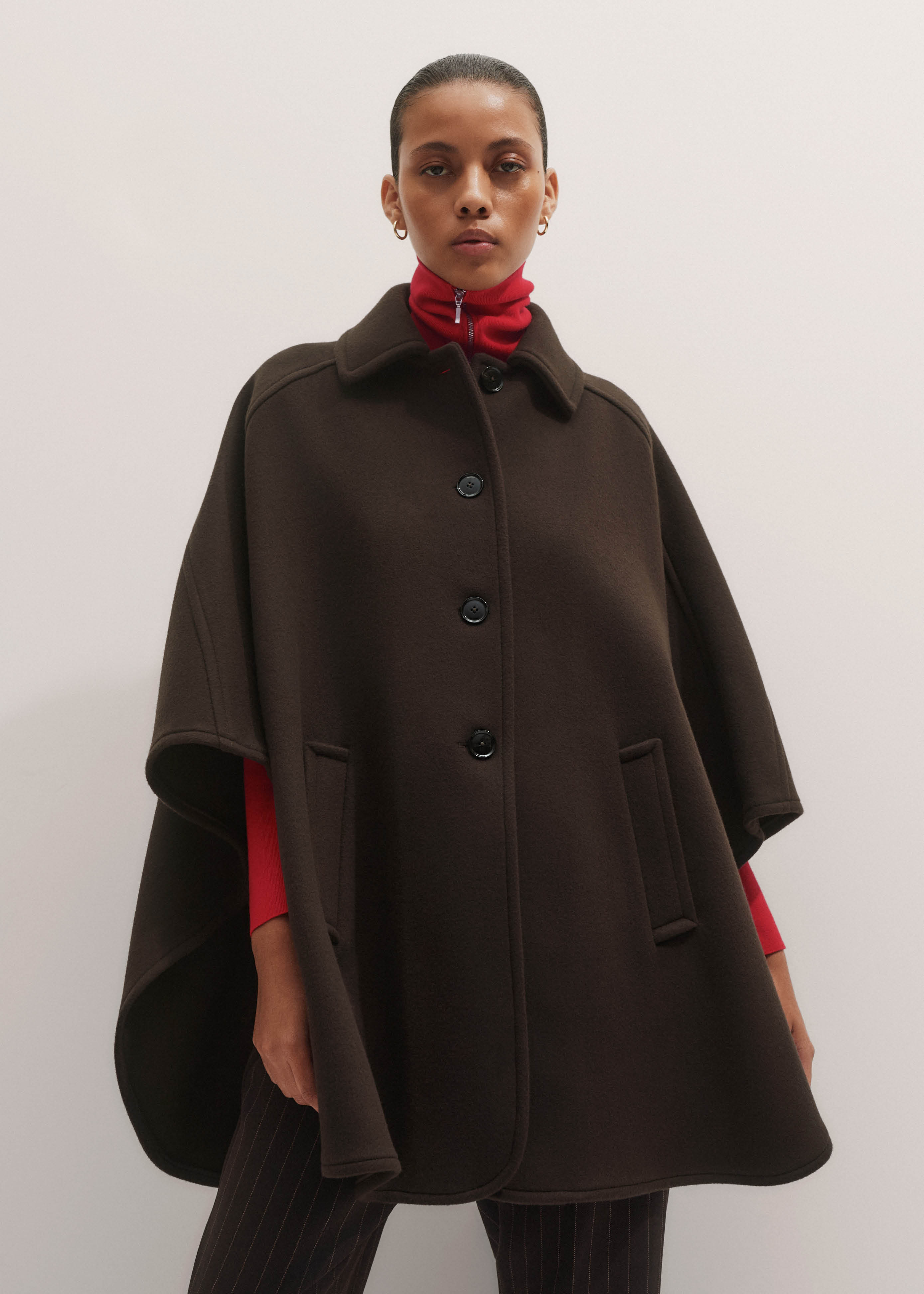 Women's Brown Curved Seam Cape Coat | ME+EM